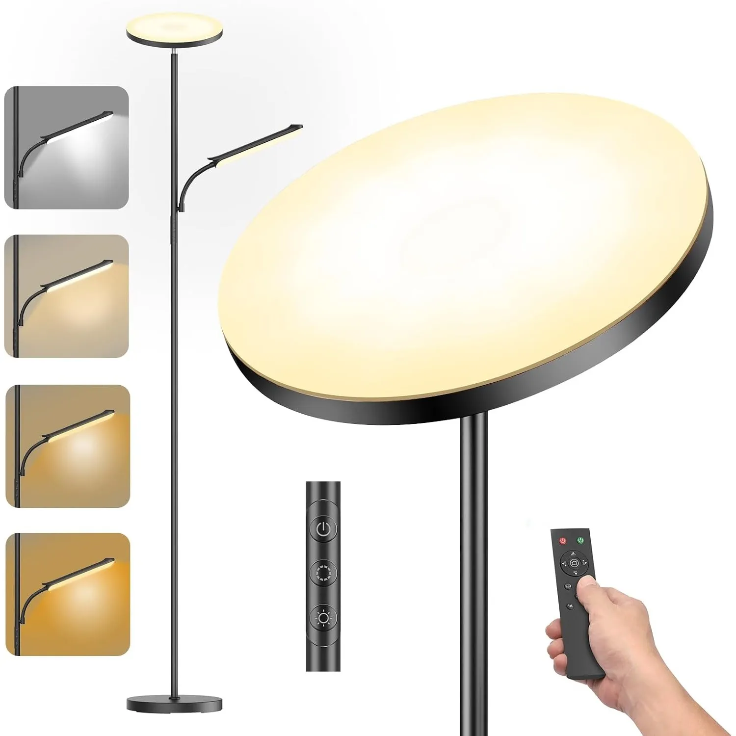 42W Deckenfluter Stehlampe Wohnzimmer mit Fernbedienung Schwarz 175cm