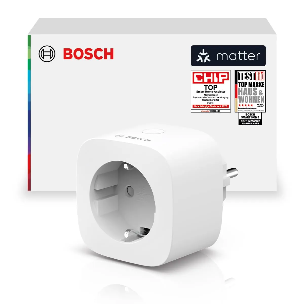 Bosch Smart Home Zwischenstecker kompakt [+M], smarte WLAN Steckdose, App steuerbar mit Energiesparfunktion, flexible N…