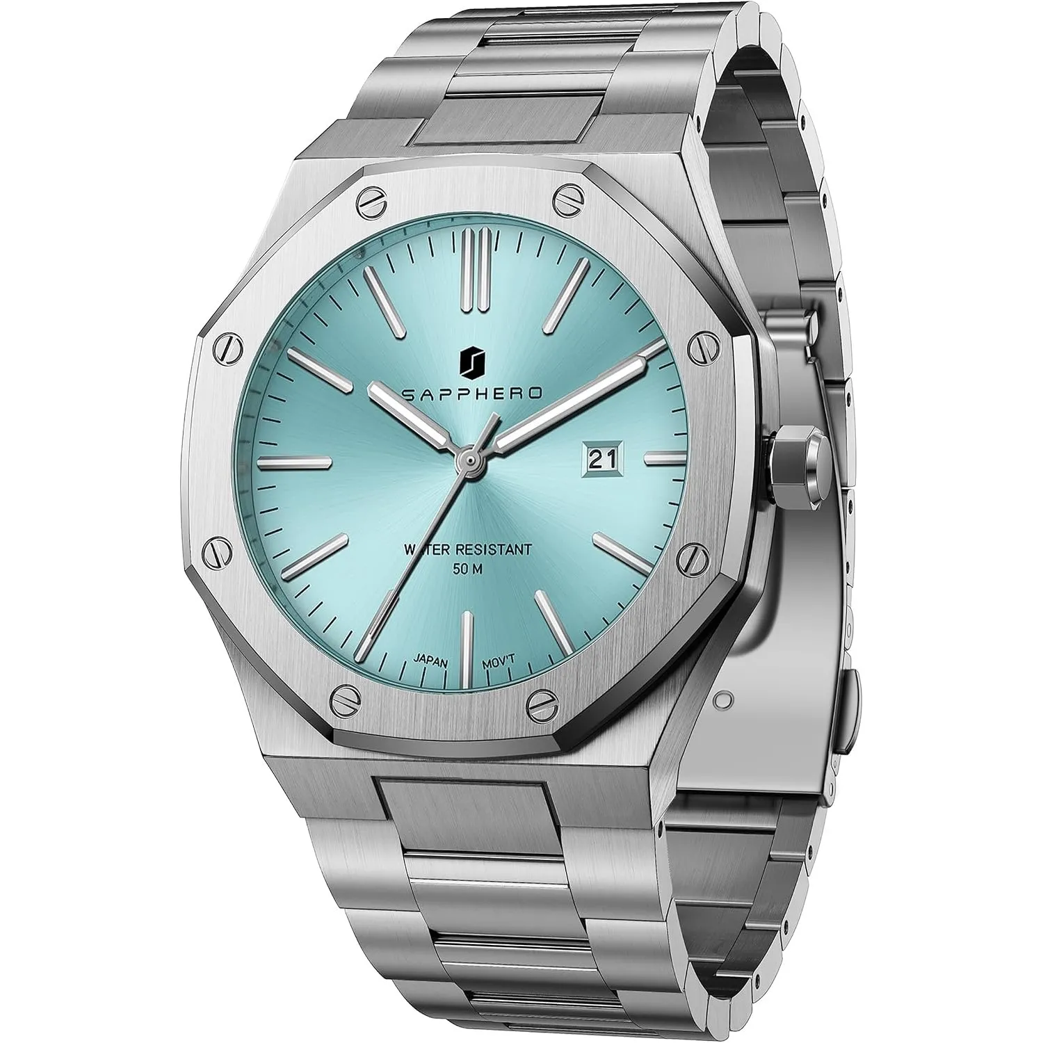 SAPPHERO Herren Uhren Edelstahl-Quarzuhr für Herren Wasserdicht Datumsanzeige Modische Business-Armbanduhr Geschenk für…