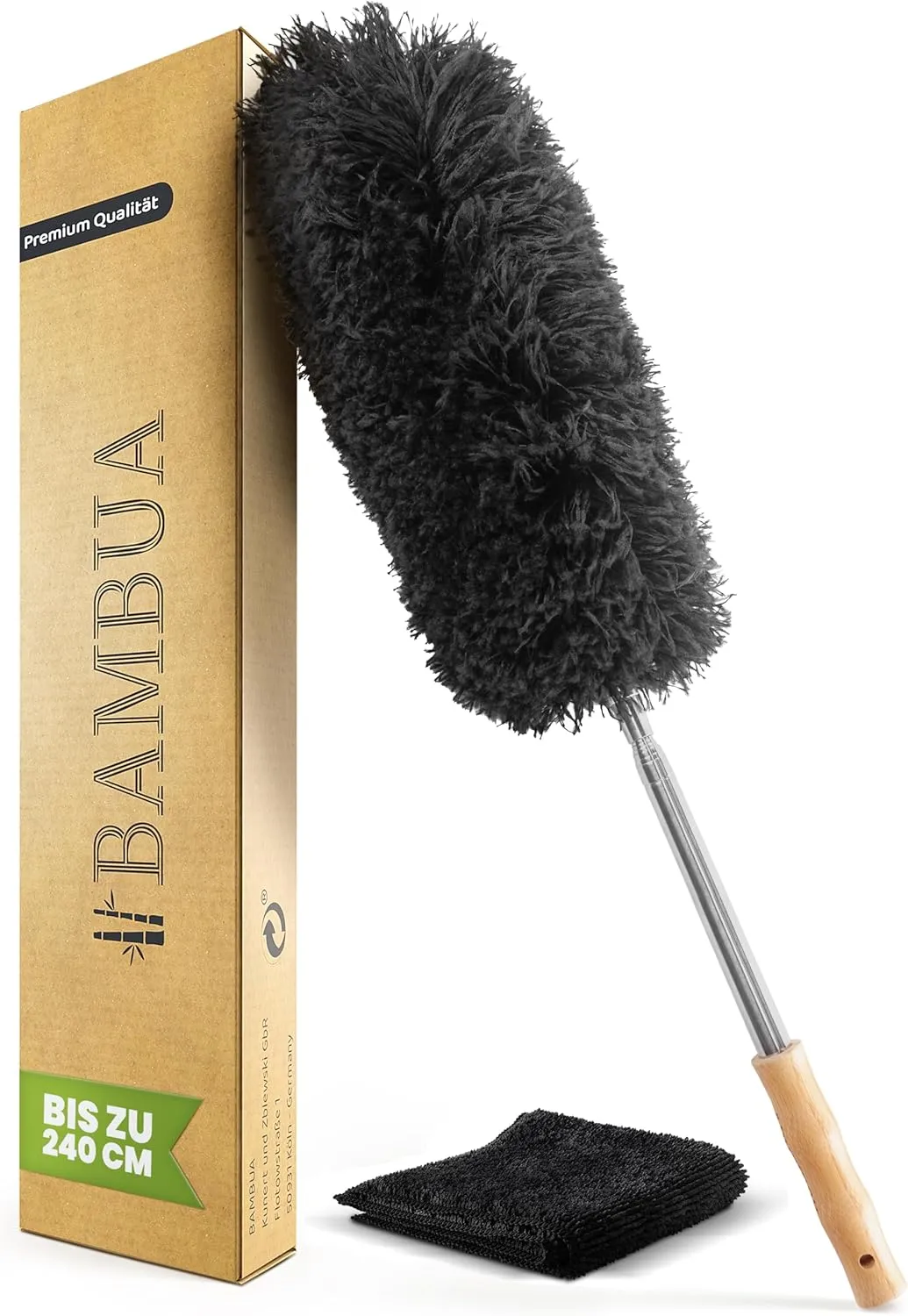 BAMBUA Staubwedel Teleskop - Effektiver Staubfänger mit erstklassiger Mikrofaser - Nachhaltiger Bambusgriff - Premium S…
