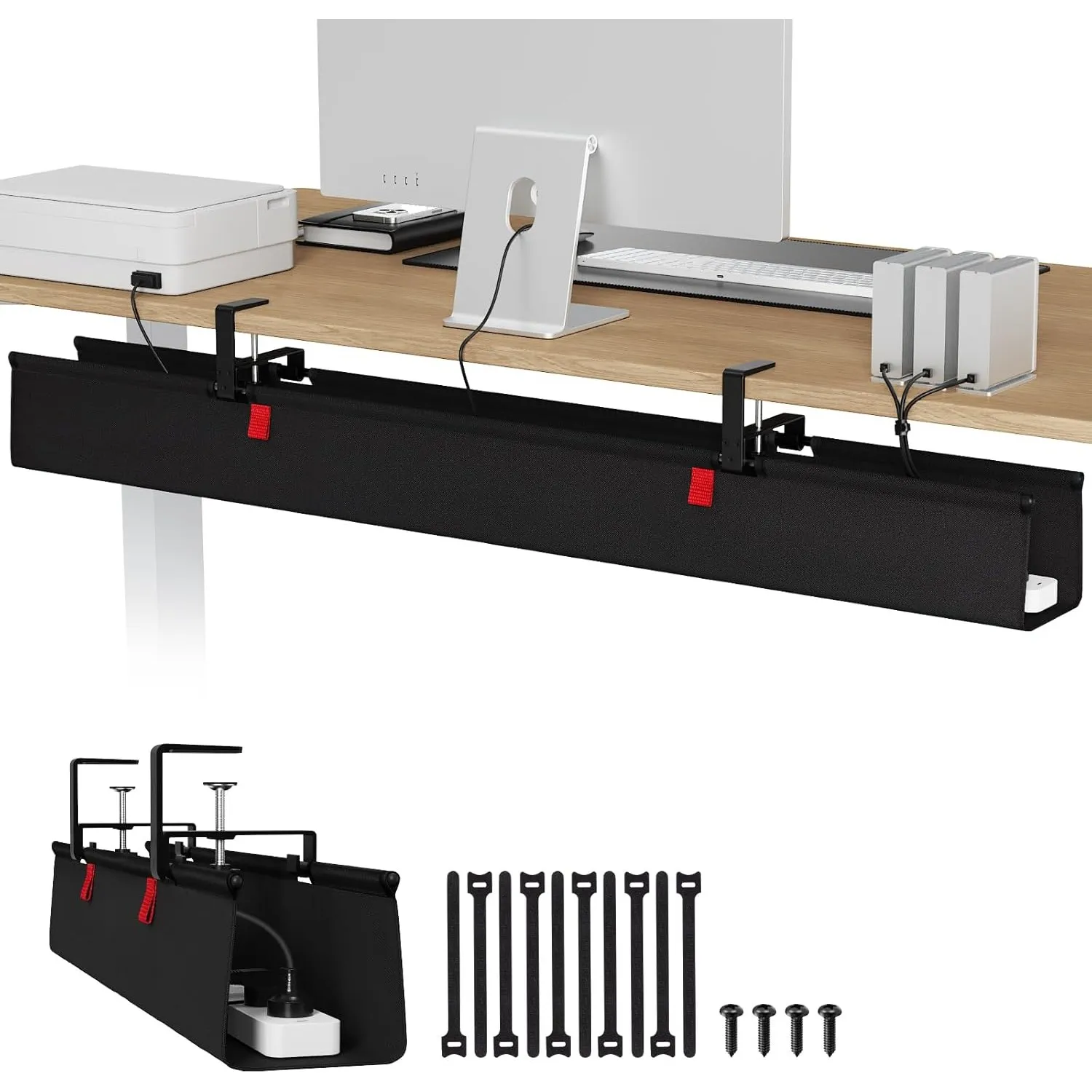 Univivi Kabelkanal Schreibtisch Ohne Bohren, 120 cm Kabelmanagement Schwarz