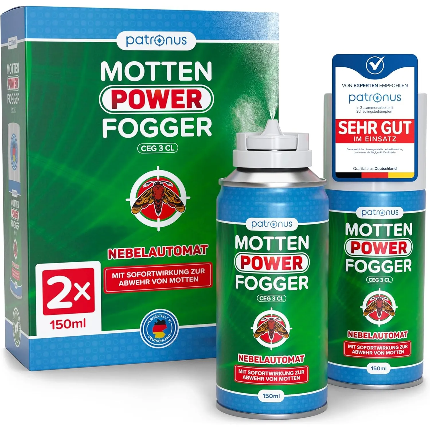 Patronus Motten Power Fogger mit maximaler Sofortwirkung [2x 150ml]