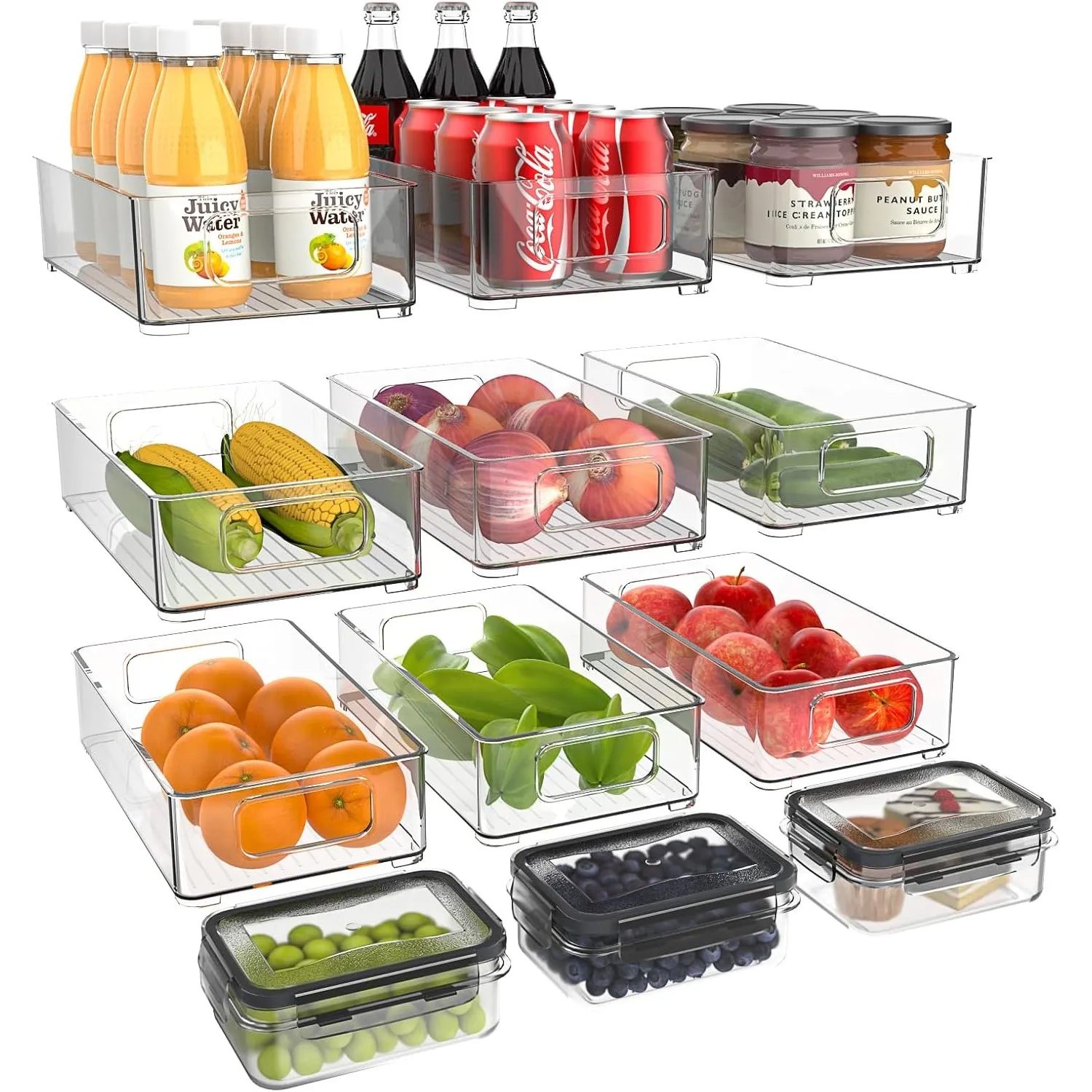 Kühlschrank Organizer Stapelbar, Aufbewahrungsbox Küche Organizer, Speisekammer Vorratsbehälter Durchsichtig Behälter f…