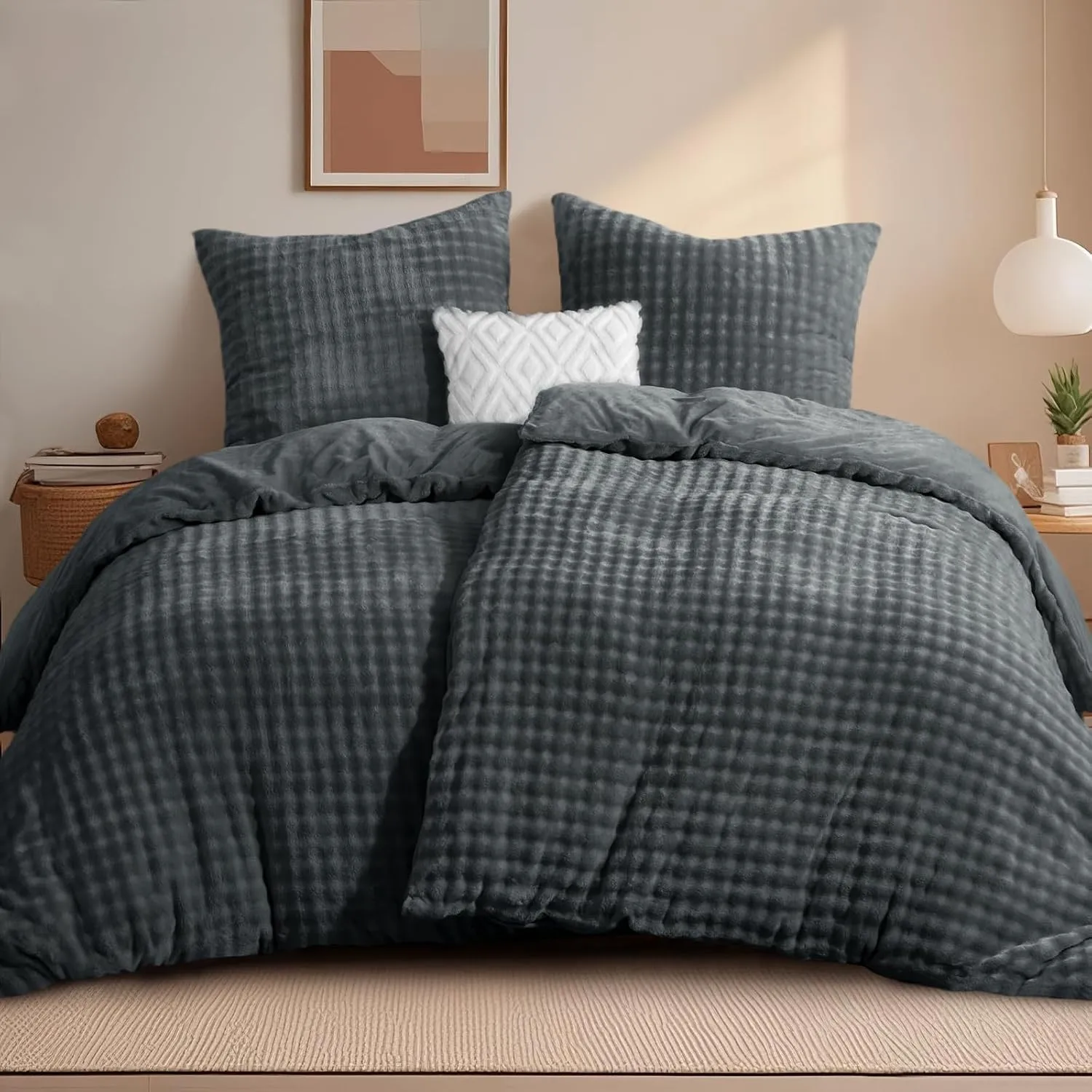 RUIKASI Winter Plüsch Bettwäsche 135 x 200 Flanell 4teilig Grau, Oeko-TEX