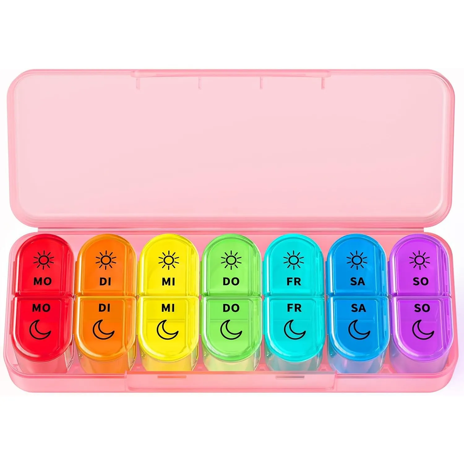 Doruimi Tablettenbox 7 Tage Morgens Abends, BPA Frei Pillendose, Rosa | Medikamentenbox 7 Tage 2 Fächer für Senioren, G…