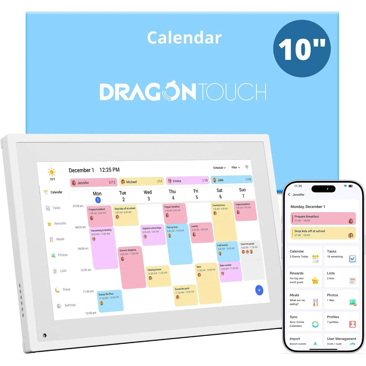 Dragon Touch 10,1 Zoll Kalender – Elektronischer Familienplaner mit 32GB Speicher, Digitaler Terminplaner Touchscreen I…