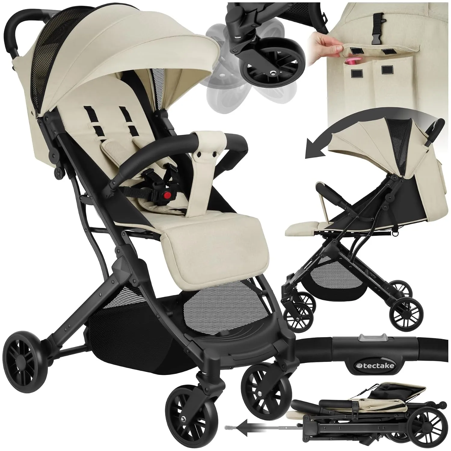 tectake® Buggy Kinderwagen von 0 bis 3 Jahre, Wagen für Baby Erstausstattung Neugeborene und Kinderbuggy mit Sonnenverd…