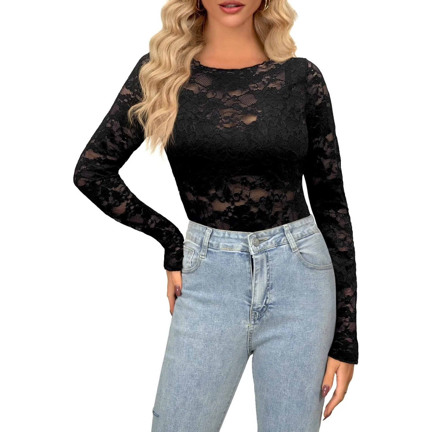 Damen Sexy Oberteil Transparent Bluse Netzoberteil Mesh Crop Top Langarm Durchsichtiges Oberteile Festival Mesh Sheer B…