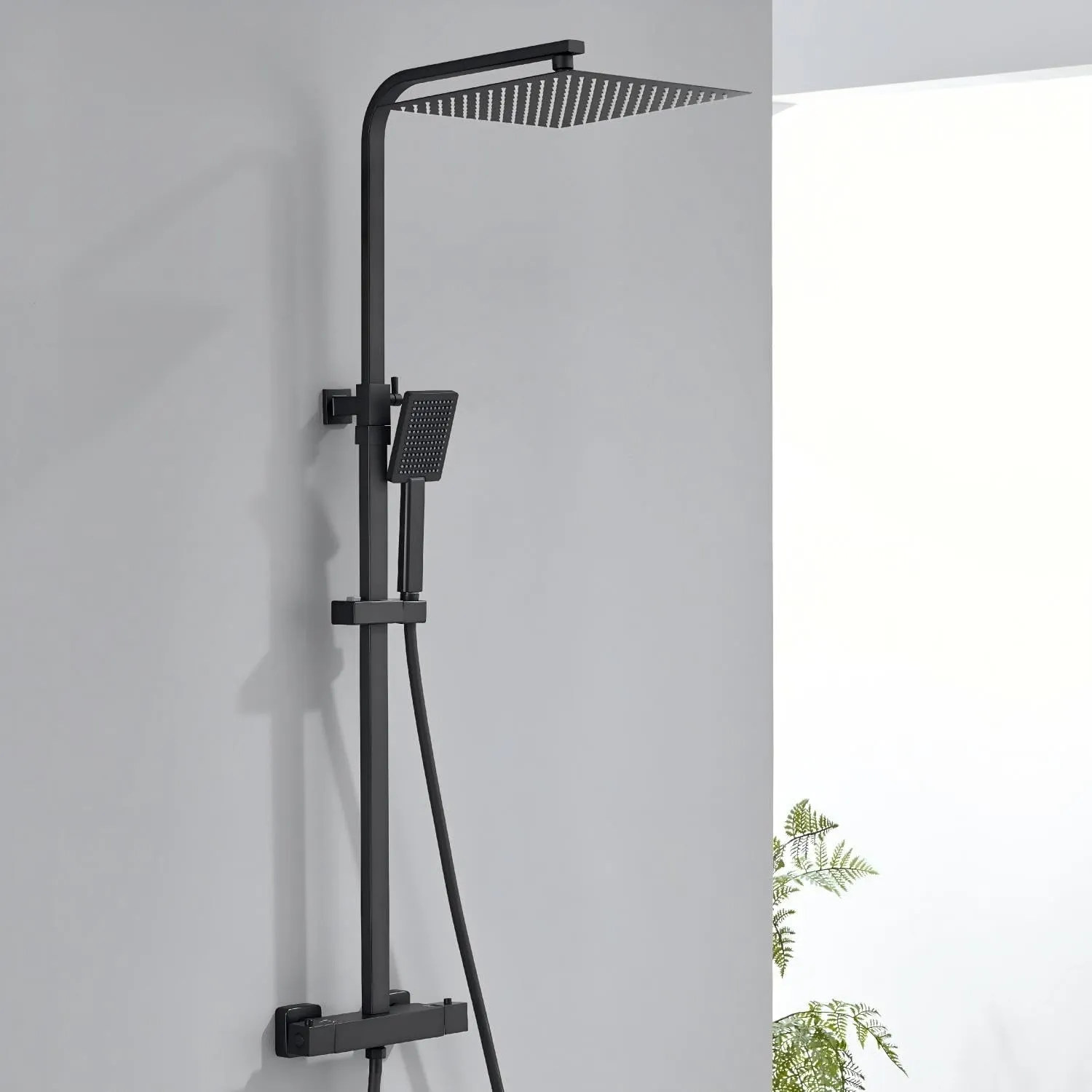 Auralum Duscharmatur Schwarz Komplettset mit Thermostat, Duschset Regendusche Schwarz mit 30X30cm Duschkopf, Höhenverst…