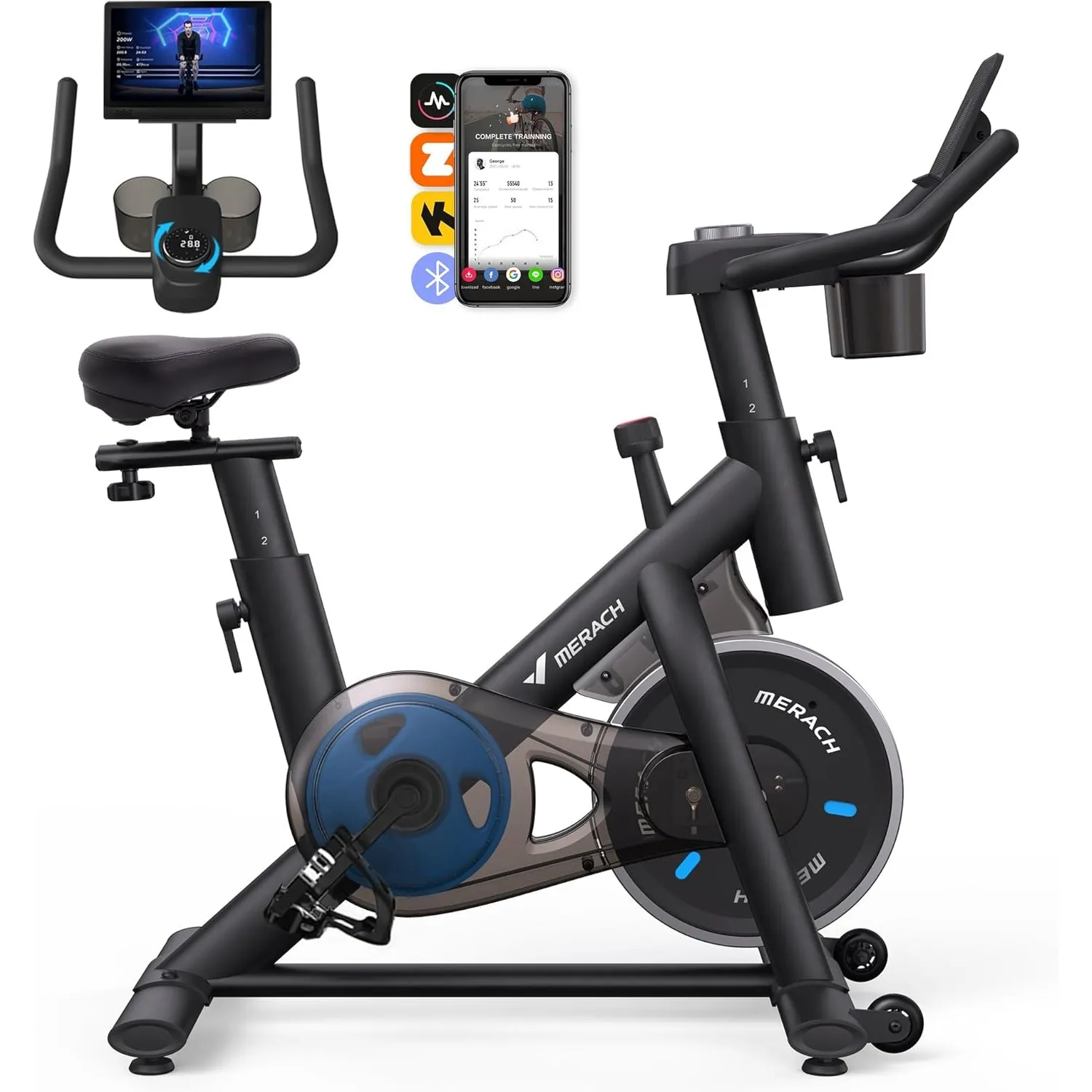 MERACH Heimtrainer Fahrrad mit Verstellbarem Widerstand, Leises Hometrainer Fahrrad mit Verbessertem LED-Monitor, Table…