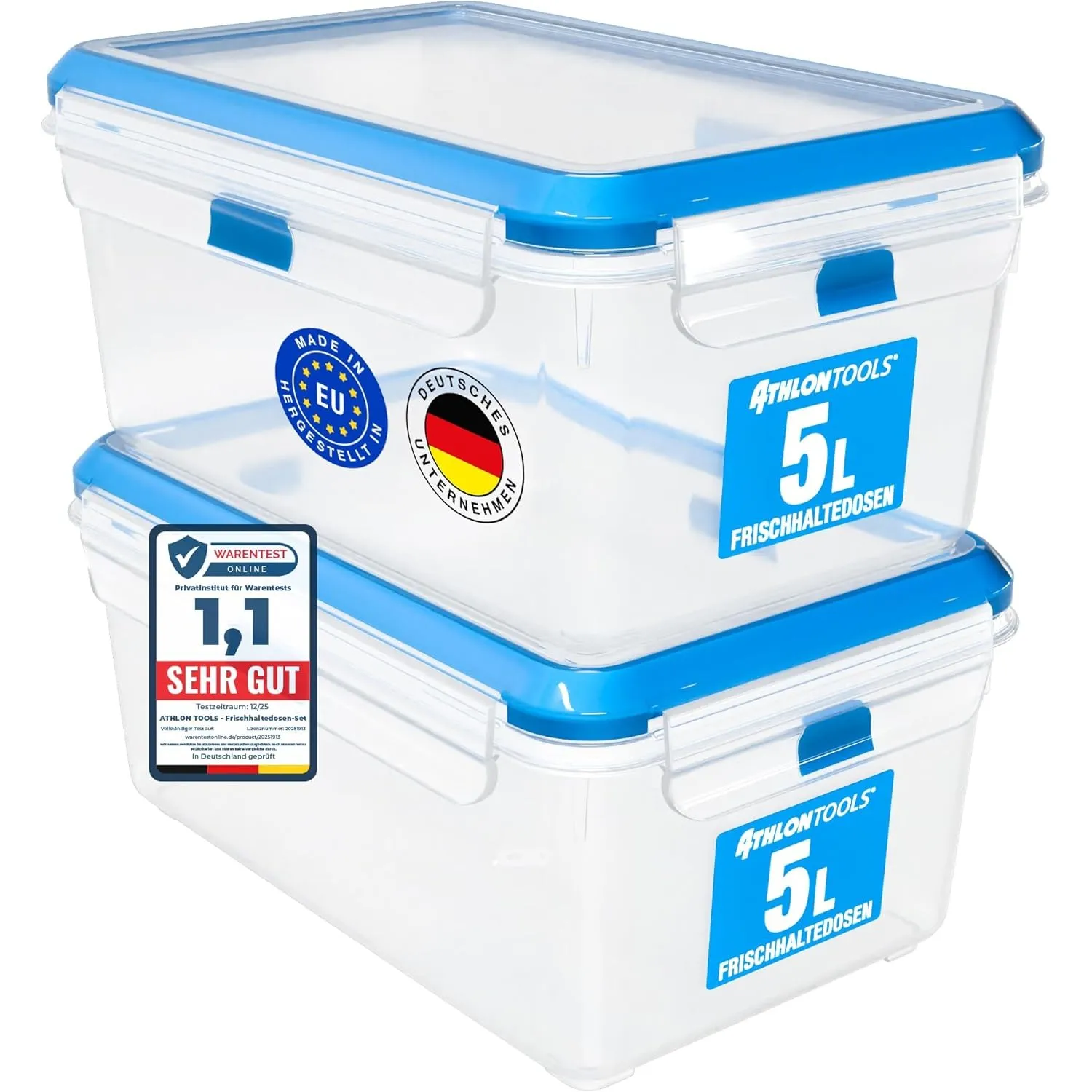 ATHLON TOOLS 2x 5L Frischhaltedosen-Set in Gastro-Qualität Auslaufsicher