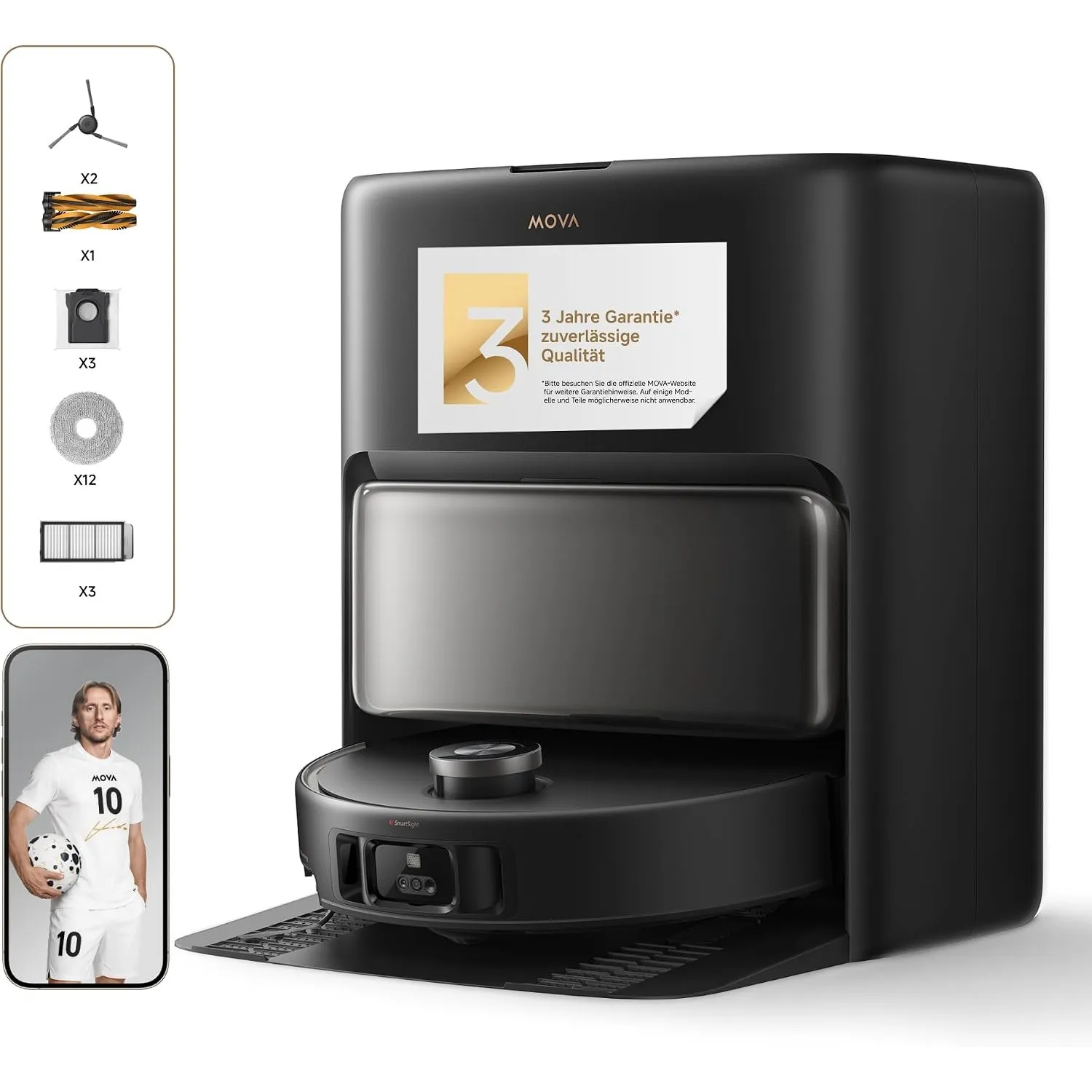 MOVA V50 Ultra Saugroboter, 24.000 Pa Saugkraft & Thermo-Wischen, Schwarz