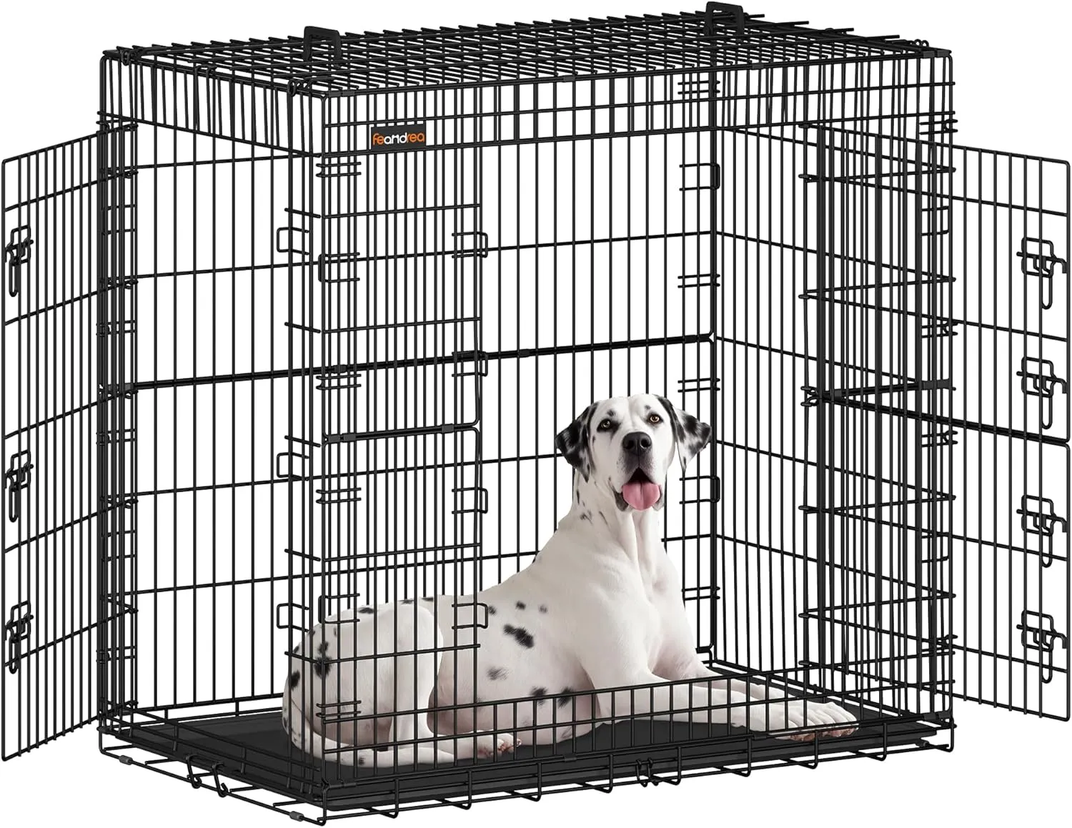 Feandrea PPD050B01 Folding Dog Cage with 2 Doors Extendable Plastic Tray 122 x 74 x 114 cm XXL Tall Black