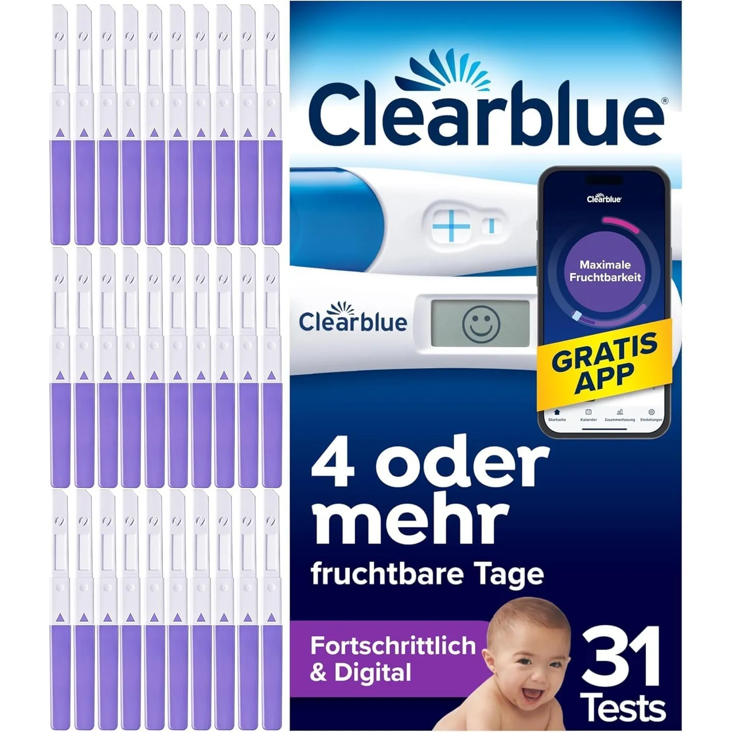 Clearblue 30 Ovulationstest Fortschrittlich & Digital und 1 Schwangerschaftstest – für doppelte Chancen, schwanger zu w…