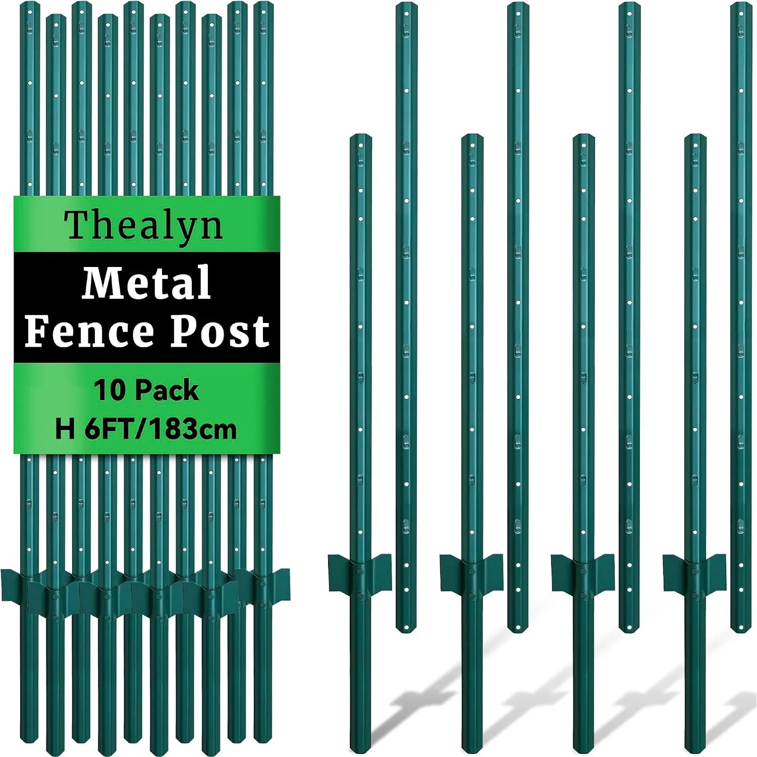 Thealyn 182 cm U-Pfosten Set - 10 Stück, Zaunpfosten für Gartenzäune