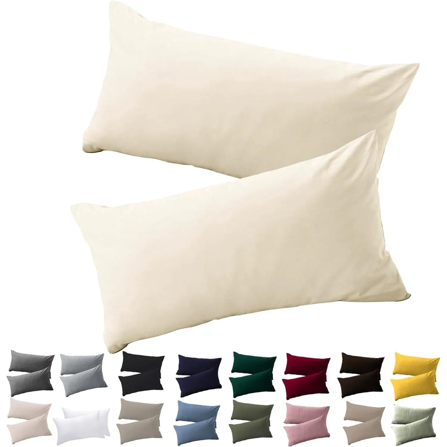 Soifox Kissenbezug 40 x 80 2er Set - Kopfkissenbezug 40x80 Creme 100% Mikrofaser bügelfrei & knitterfrei mit Reißversch…