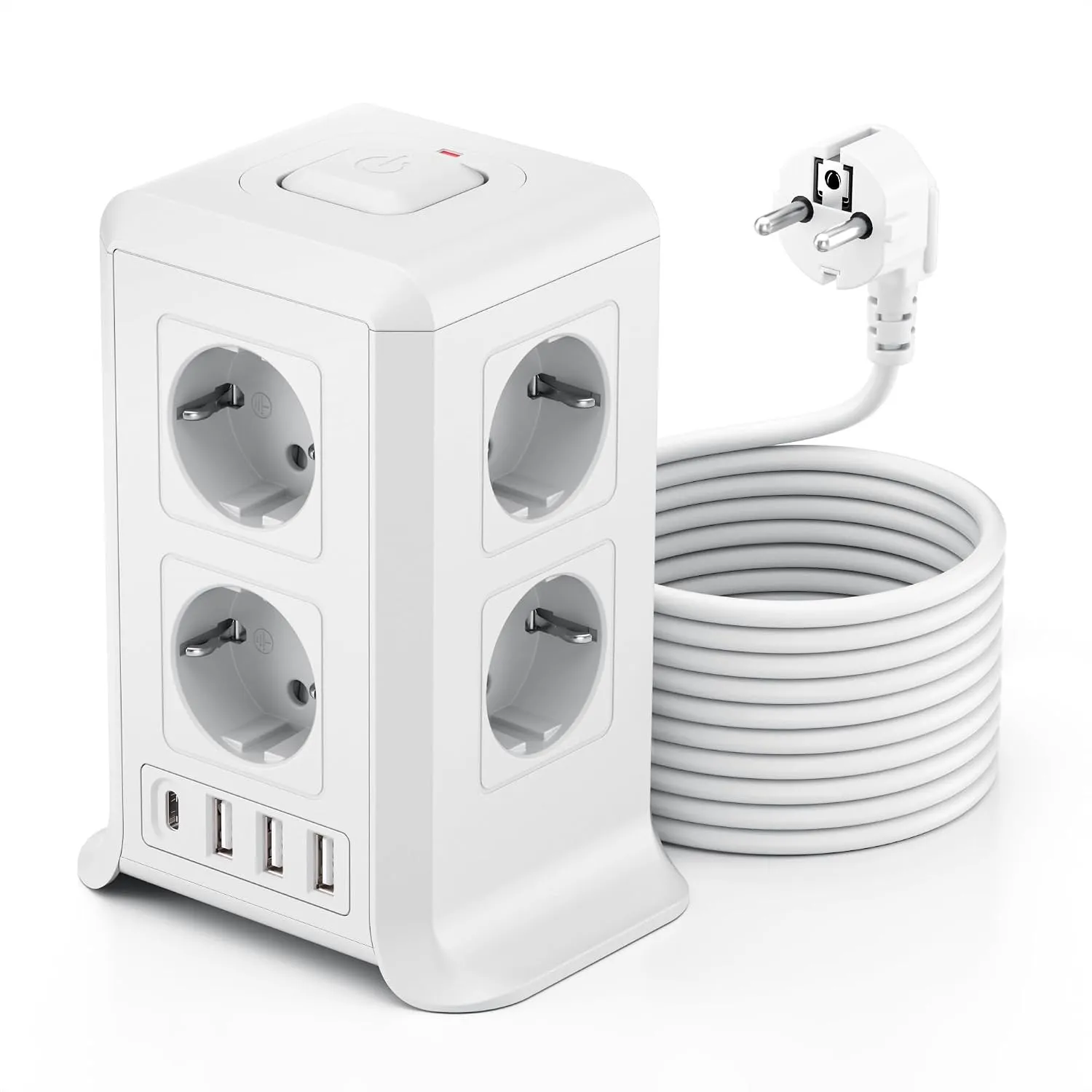 8 Fach Steckdosenleiste 3 M mit Mehrfachsteckdose, 4 USB Mehrfachstecker