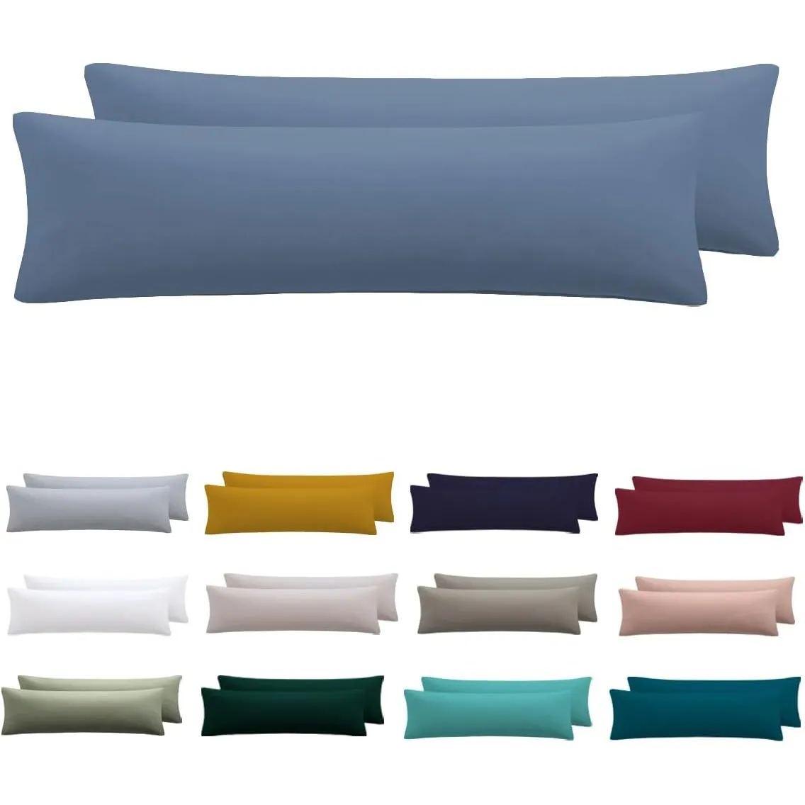 Seitenschläferkissen Bezug 40 x 145 2er Set - Kissenbezug 40x145 cm Blau, 100% Mikrofaser kopfkissenbezug mit Reißversc…