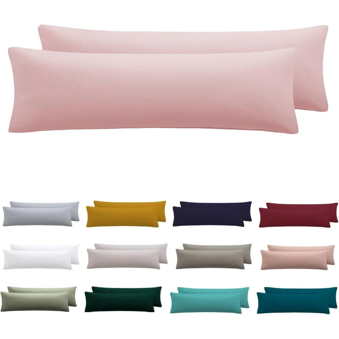 Seitenschläferkissen Bezug 40 x 145 2er Set - Kissenbezug 40x145 cm Puderrosa, 100% Mikrofaser kopfkissenbezug mit Reiß…