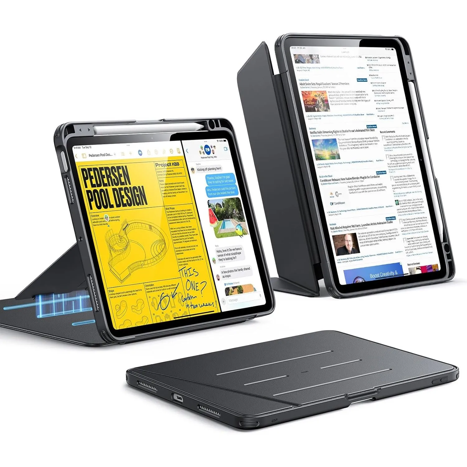 ESR für iPad Air 11 Zoll Hülle M4/M3/M2, iPad Air 5./4.Hülle, Schwarz | Vertikale Standfunktion, Mehrere Betrachtungswi…