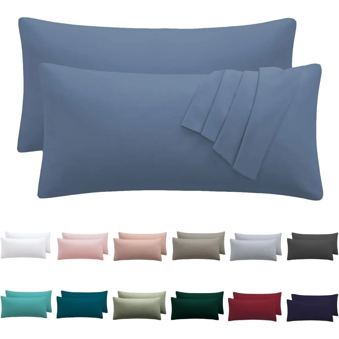 Kissenbezug 40 x 80 2er Set - kopfkissenbezug 40x80 cm Blau, 100% Mikrofaser kissenbezüge mit Reißverschluss, Weich und…