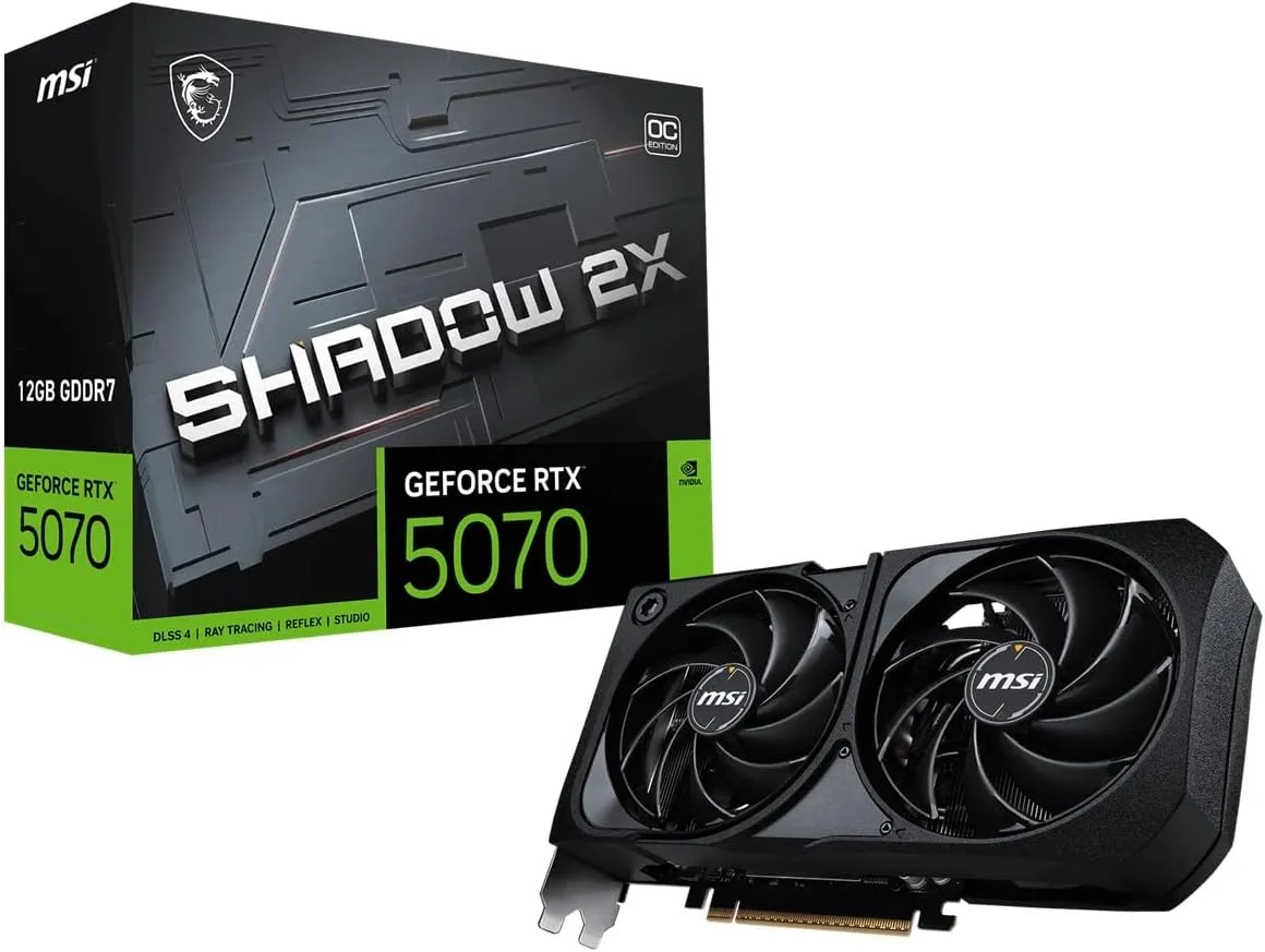 MSI GeForce RTX 5070 12G Shadow 2X OC - 12GB GDDR7 (28Gbps/192-bit), PCIe 5, Boost: 2542 MHz, HDMI 2.1b, DisplayPort 2.…