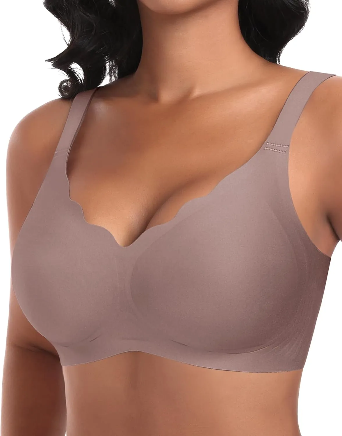Ganado Damen Nahtloser BH Ohne Bügel Tiefem V-Ausschnitt gewellte Ränder Bequemer BH Bralette Soft BHS Bügellos Bustier…