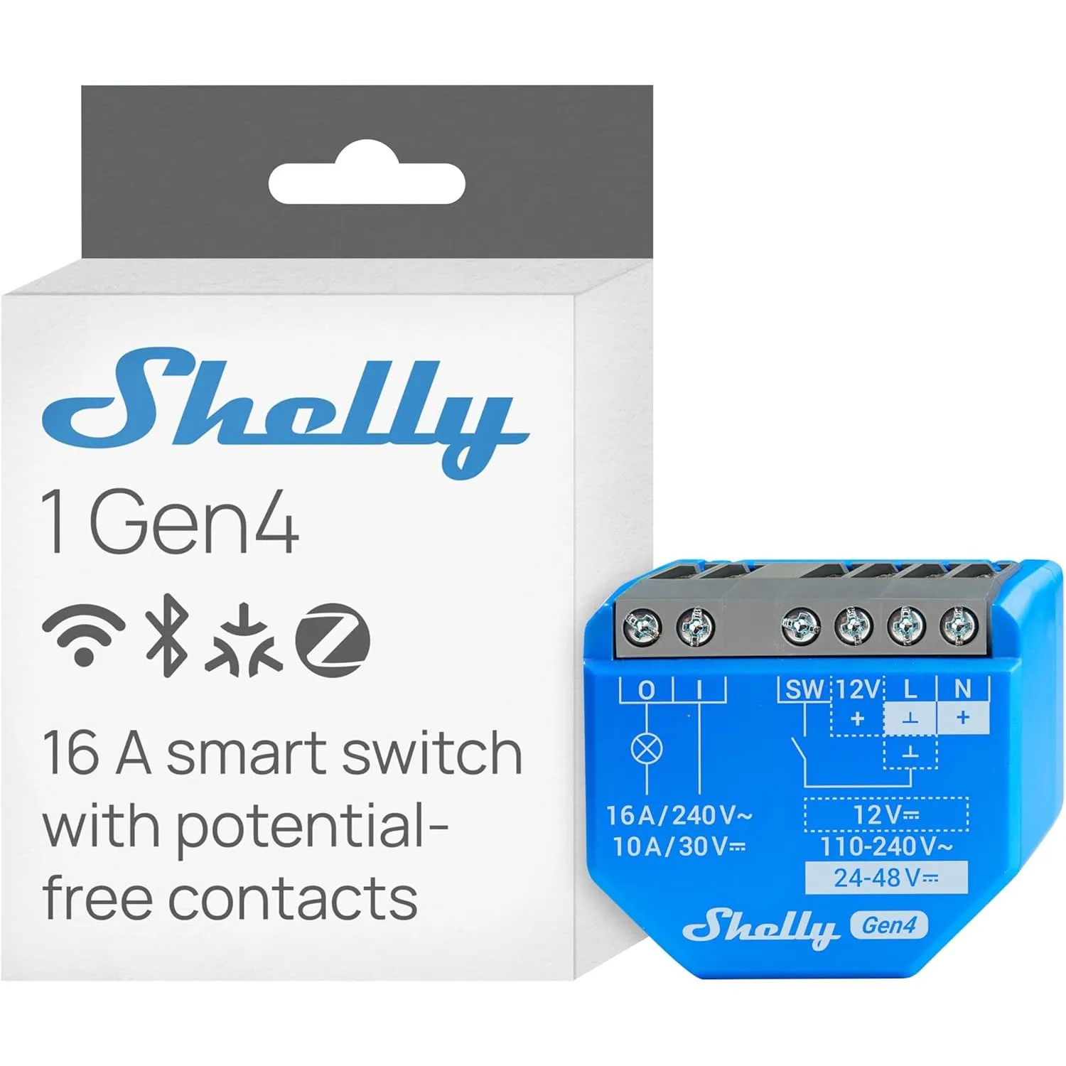 Shelly 1 Gen4 - WLAN Smart Relais Schalter, Potentialfreier Kontakt, 1 Kanal, 16A, Lichtschalter, Garagentoröffner, Sma…