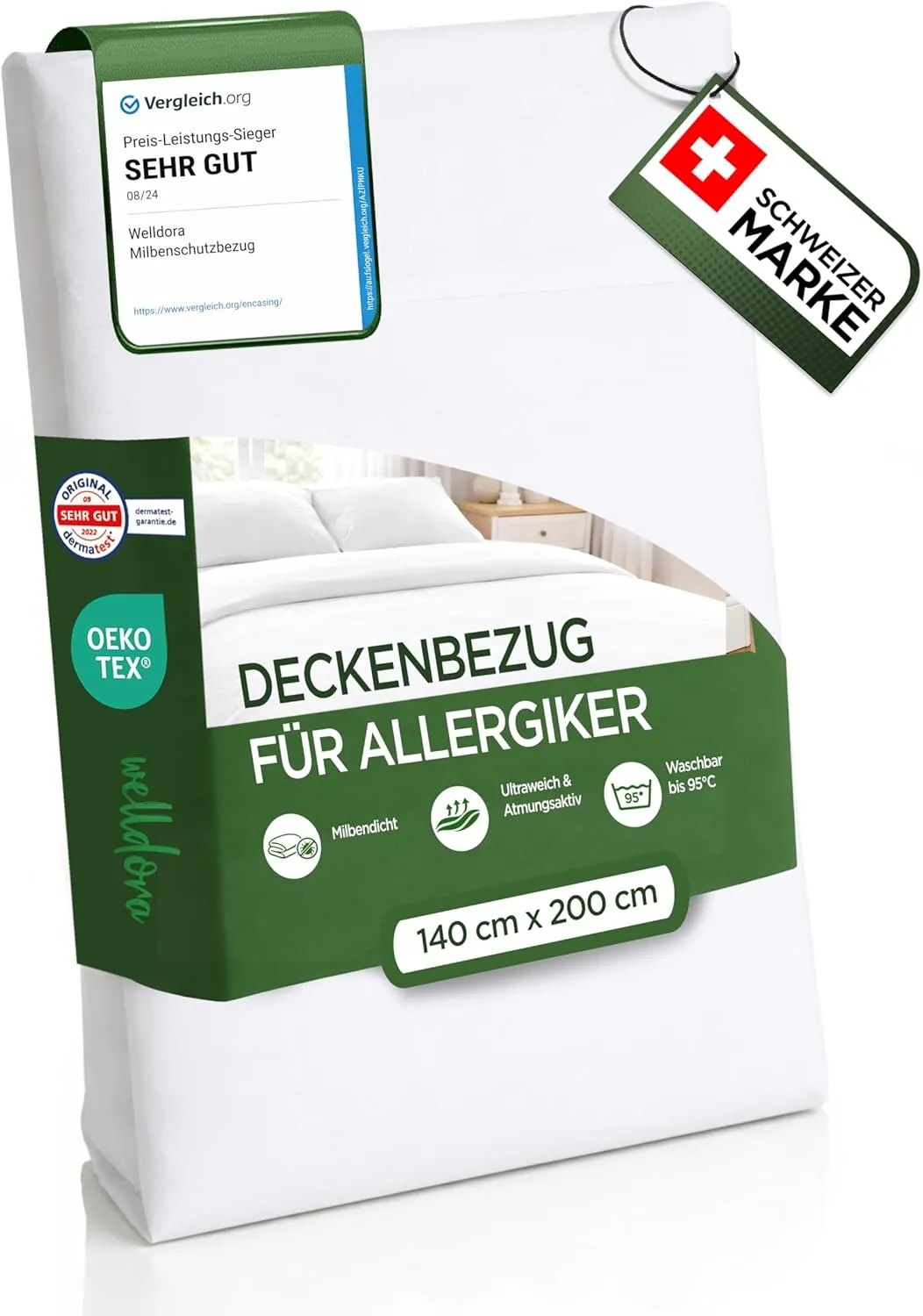 Welldora ǀ Milbenbezug Bettdecke 140x200 ǀ Allergiker Deckenbezug fachärztlich getestet ǀ Premium Encasing mit Reissver…