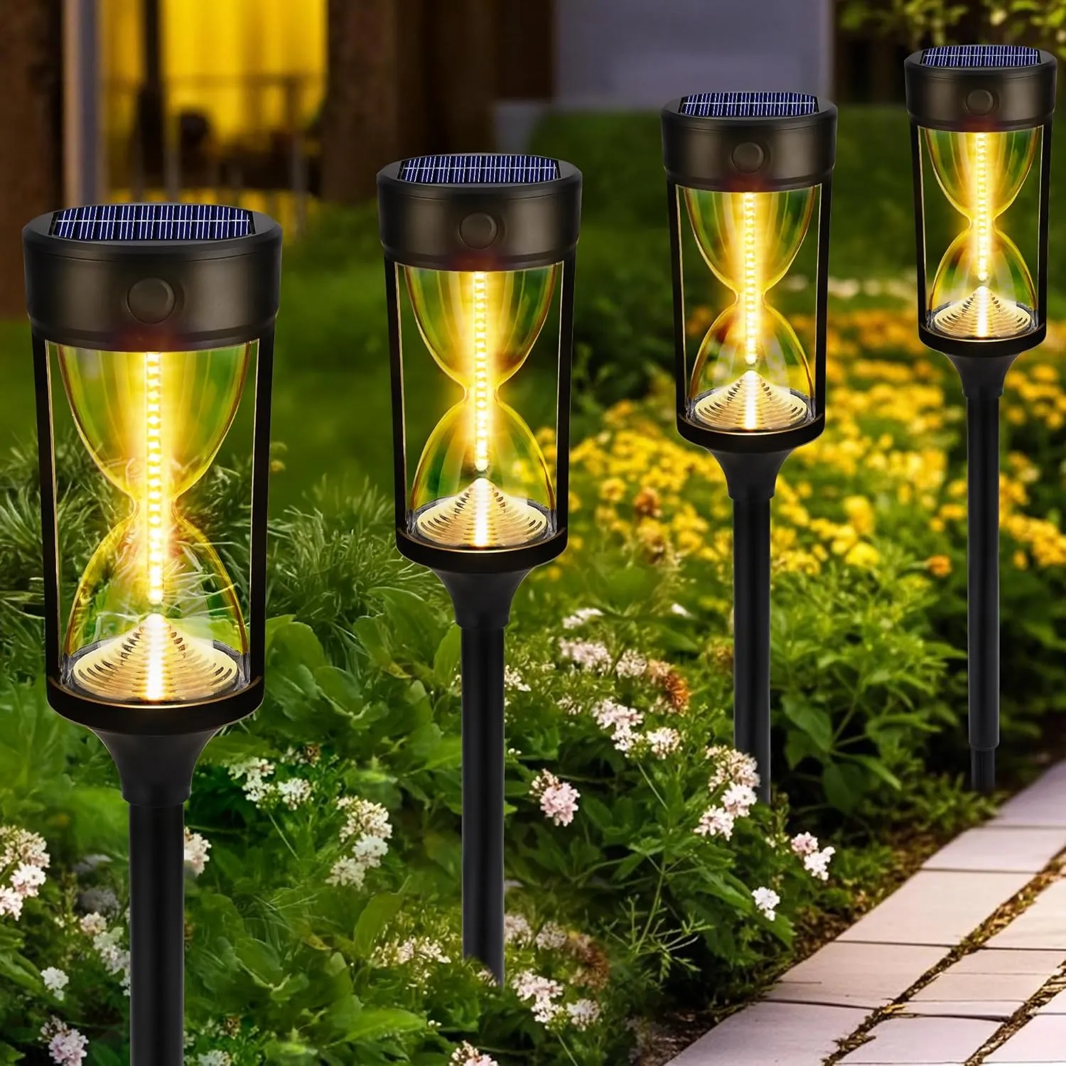 Geemoo Solarlampen für Außen Garten, 4 Stück Solarleuchten Garten Warmweiß mit 42 LEDs, IP65 Wetterfest Gartenleuchten …
