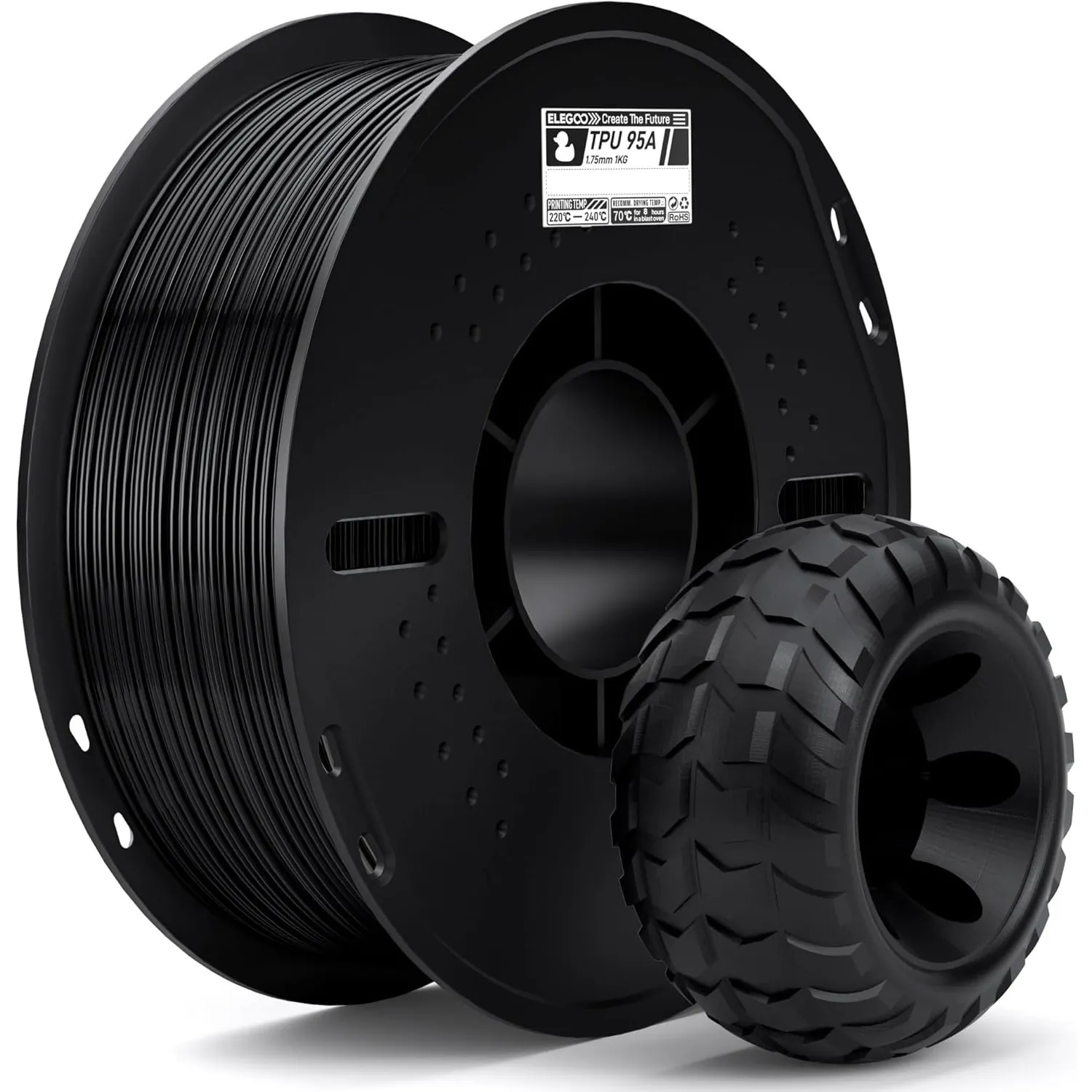 ELEGOO TPU Filament 95A 1.75mm Schwarz 1KG, 3D Drcuker Filament