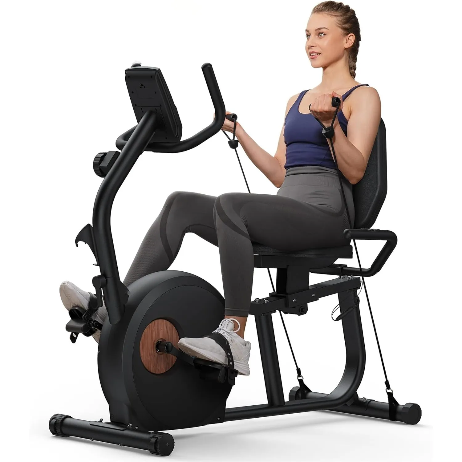 MERACH Liegeergometer für Zuhause mit Widerstandsbändern, leiser Heimtrainer Fahrrad mit 8-stufigem Magnetwiderstand, A…