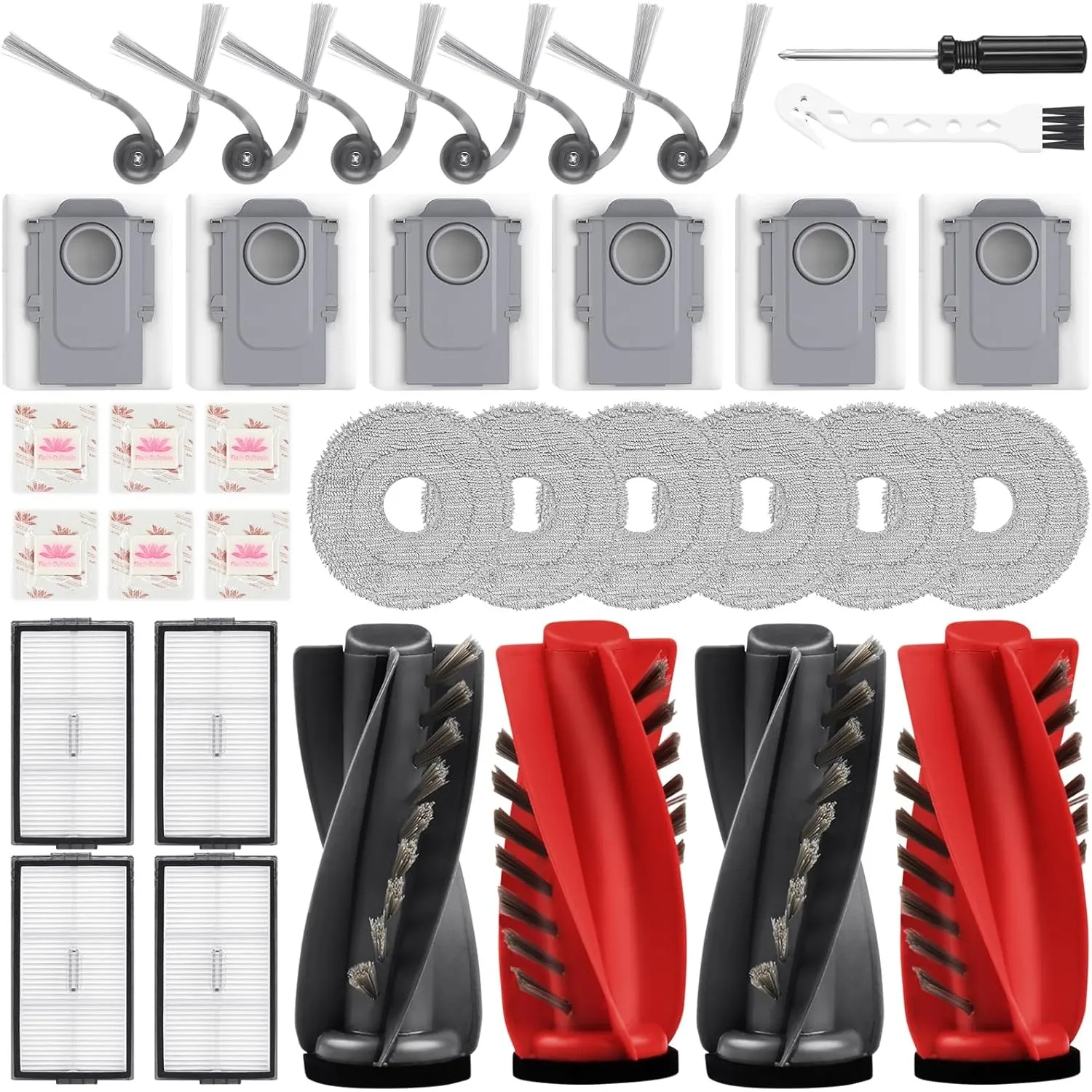 34-Pack Zubehör für Roborock Saros 10R/Saros 20 Set/Qrevo Curv 2 Prox/Curv 2 Pro Saugroboter, 4 Hauptbürsten 4 Filter 6…