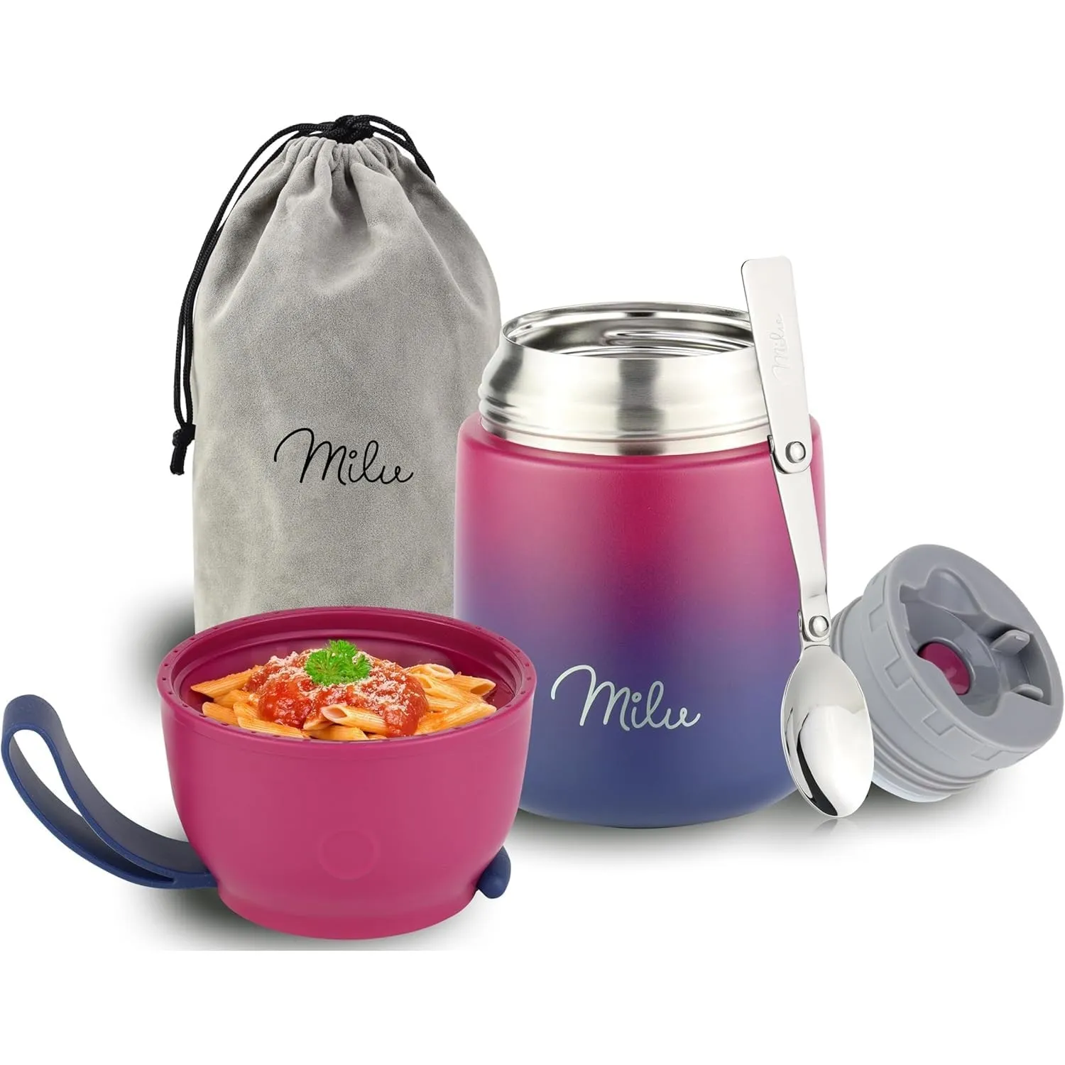 Milu® Thermobehälter für Essen 450ml, Edelstahl, Thermo Lunchbox, Suppenbehälter to go, Thermobox, Thermodose zum Warmh…