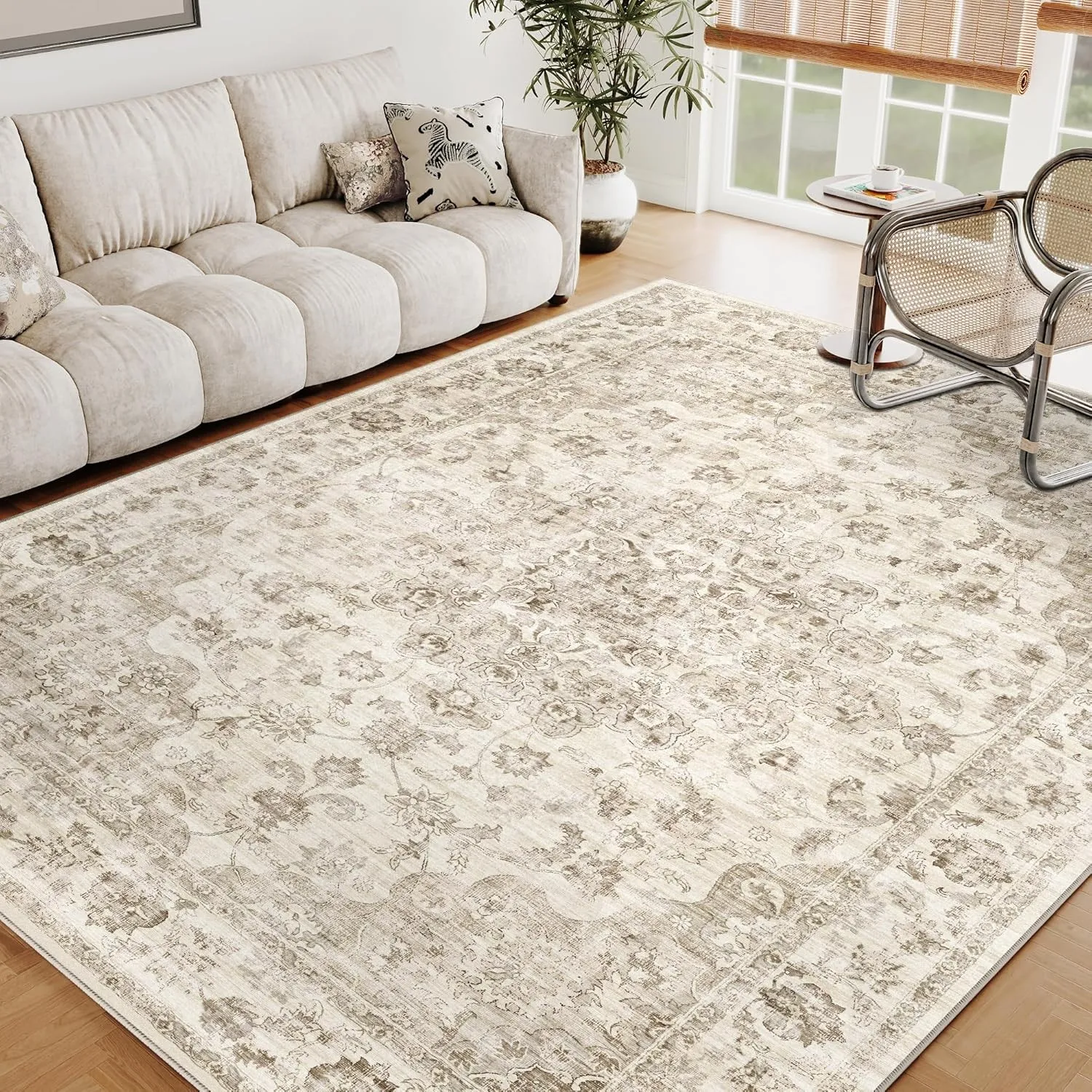 HUGEAR Vintage Teppich Wohnzimmer 160x230cm Beige Waschbar