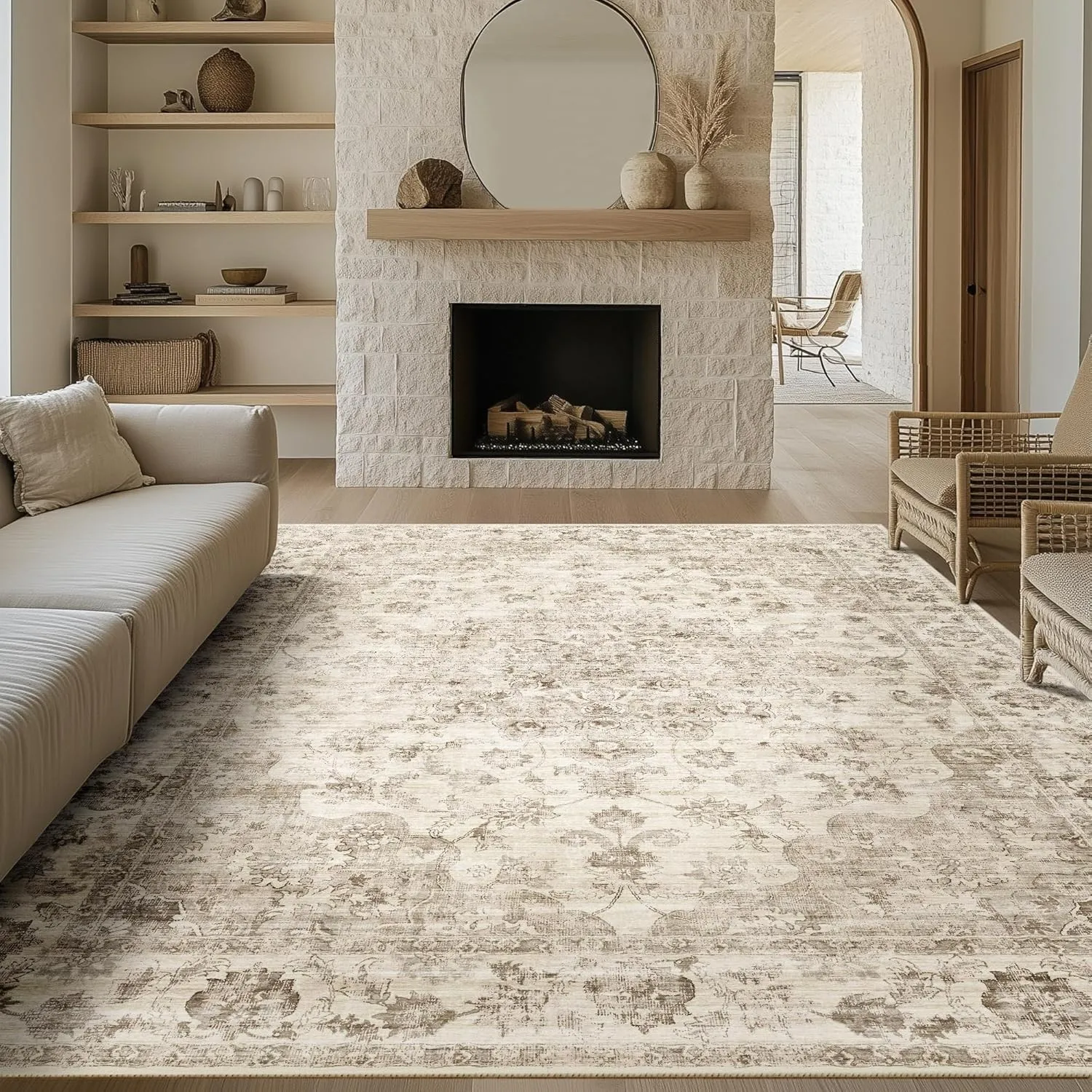 HUGEAR Vintage Teppich Wohnzimmer 200x300cm Beige Waschbar
