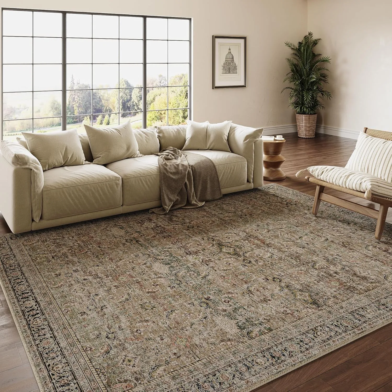 HUGEAR Vintage Teppich Wohnzimmer 200x300cm Braun Waschbar