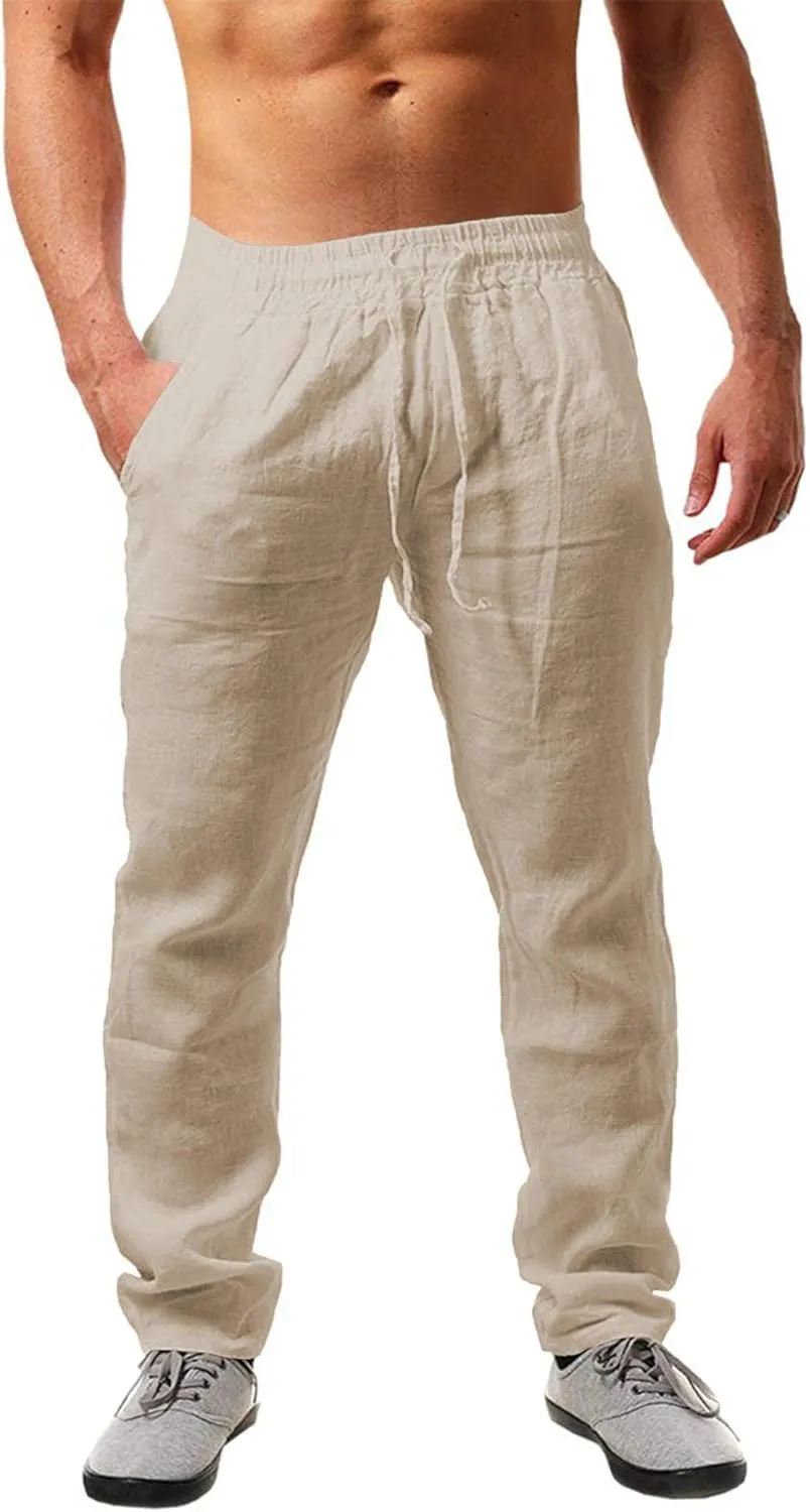 NEMXCE Leinenhose Herren Lang Leichte Sommerhose Herren Loose Fit Freizeithose mit Taschen Kordelzug für Urlaub Strand …