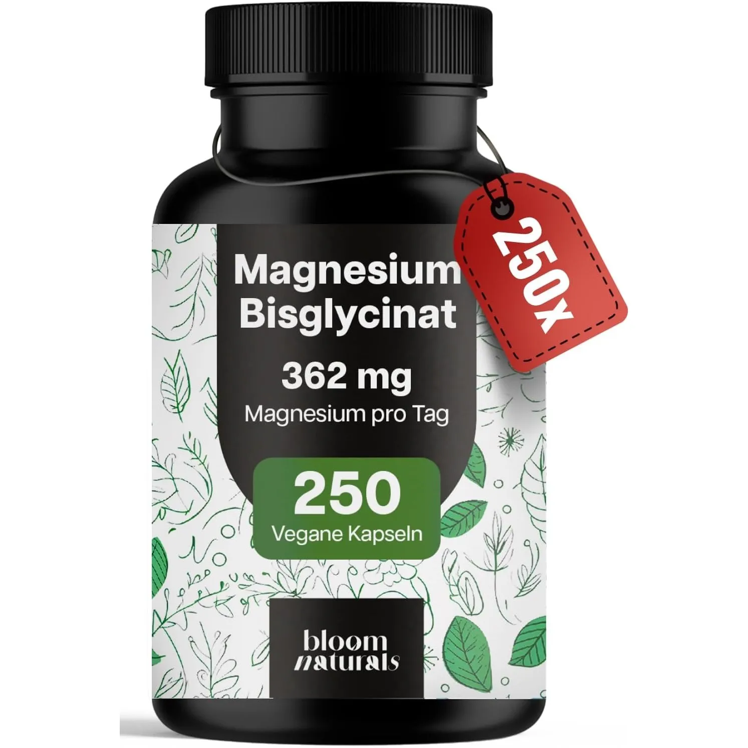 Magnesium Bisglycinat hochdosiert – 250 Kapseln – 362 mg pro Tag