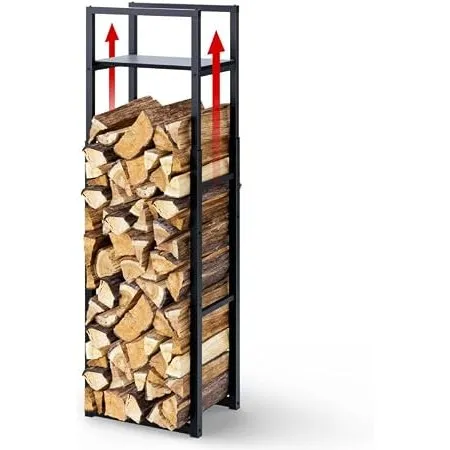 VOUNOT Verstellbare Kaminholzregal Metall, 3 Größen Einstellbar, Brennholzregal Feuerholzregal mit integrierter Ablage,…