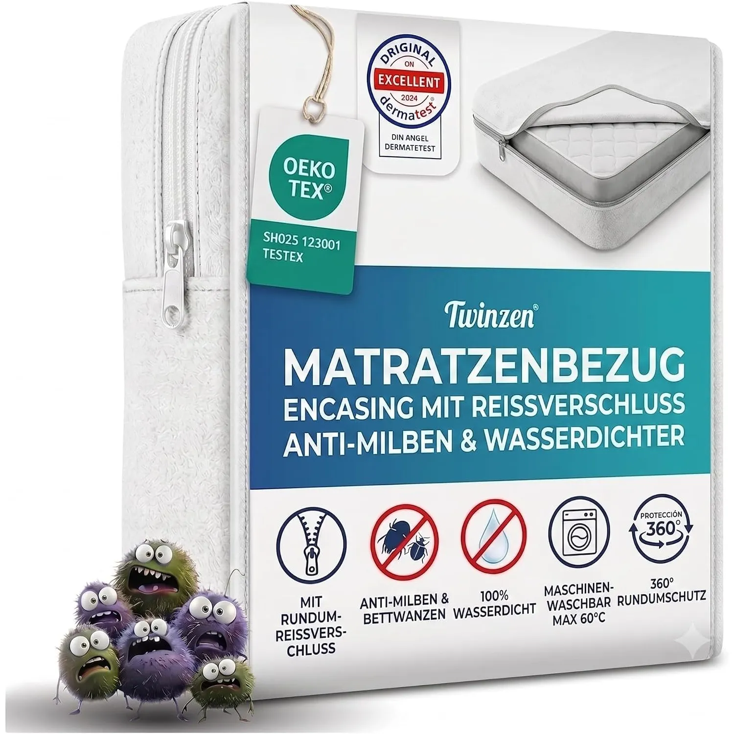 Twinzen - Matratzenbezug 180x200x25cm - Encasing Milbenbezug - Wasserdicht