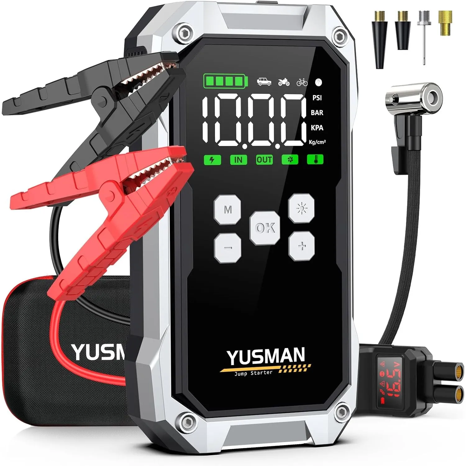 YUSMAN Starthilfe Powerbank mit Kompressor | 8000A Auto Starthilfe für alle Benzinmotoren & 7L Diesel | 150PSI Luftpump…