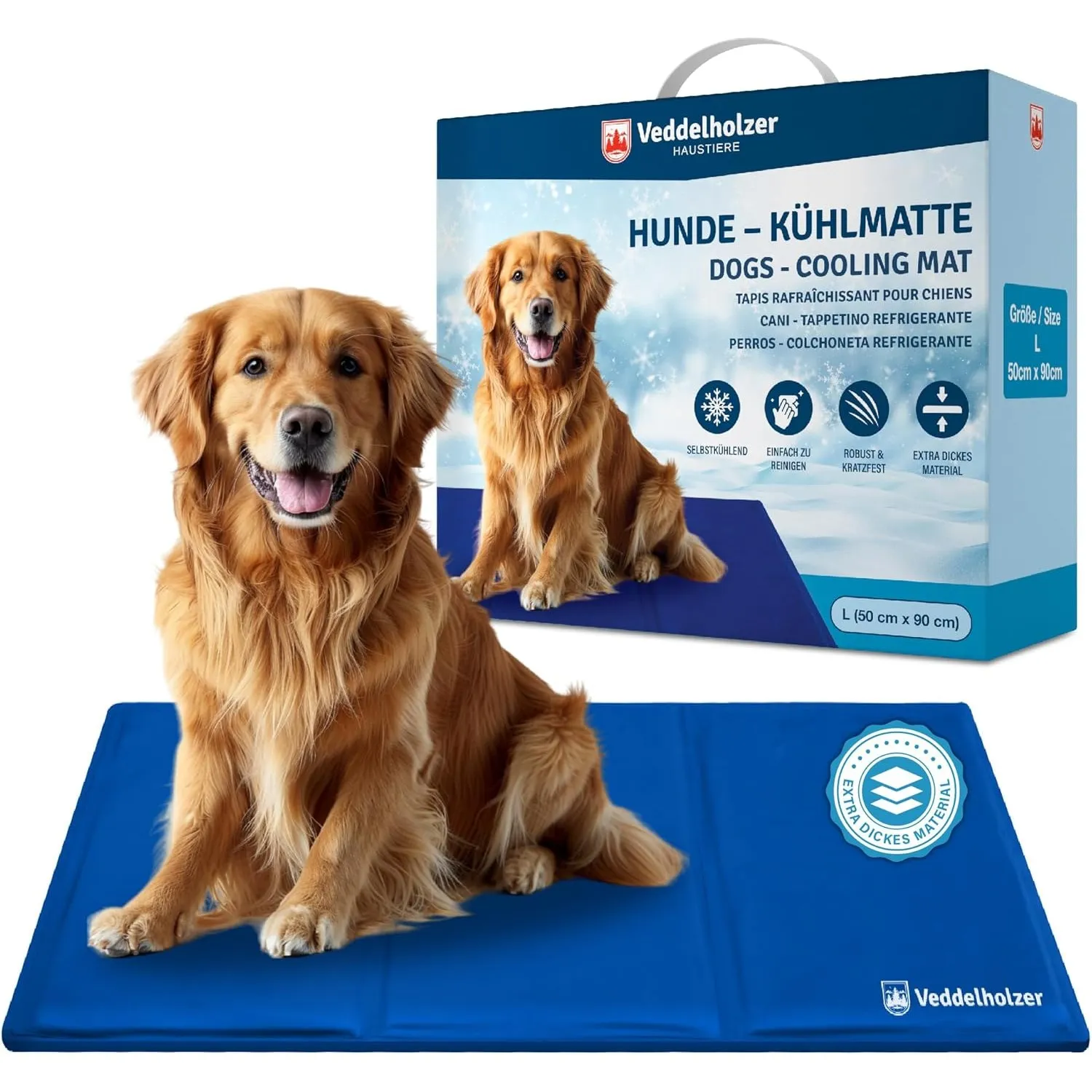 Veddelholzer Kühlmatte (L) für Hunde extra Dick und selbstkühlend ohne Strom Perfekt für Sommer & Reisen Für kleine, mi…
