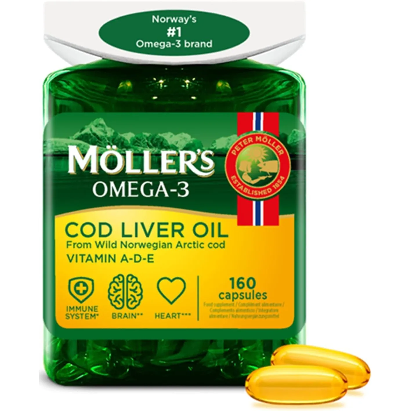 Moller’s ® | Lebertran Kapseln | Omega-3-Fettsäuren DHA & EPA, Enthält Vitamin A, D & E, Unterstützt Immunsystem, Herzf…