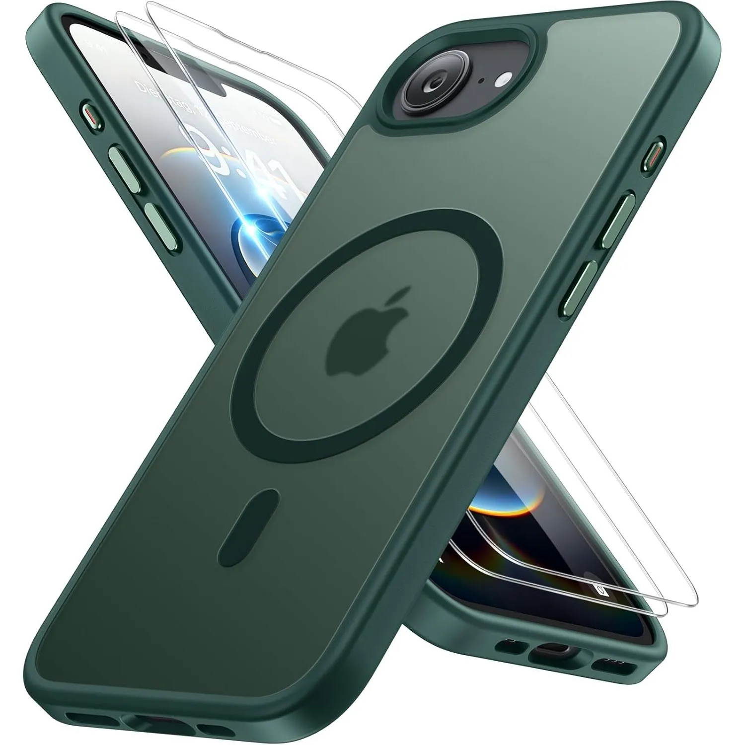 Miracase für iPhone 17e / 16e Hülle mit Magsafe, 2 9H+ Panzerglas,Grün