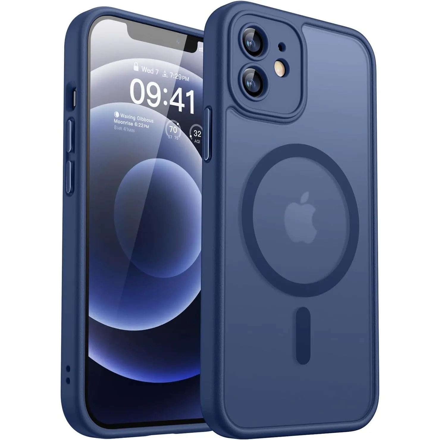 CANSHN für iPhone 12 Hülle mit Kameraschutz, Dunkelblau