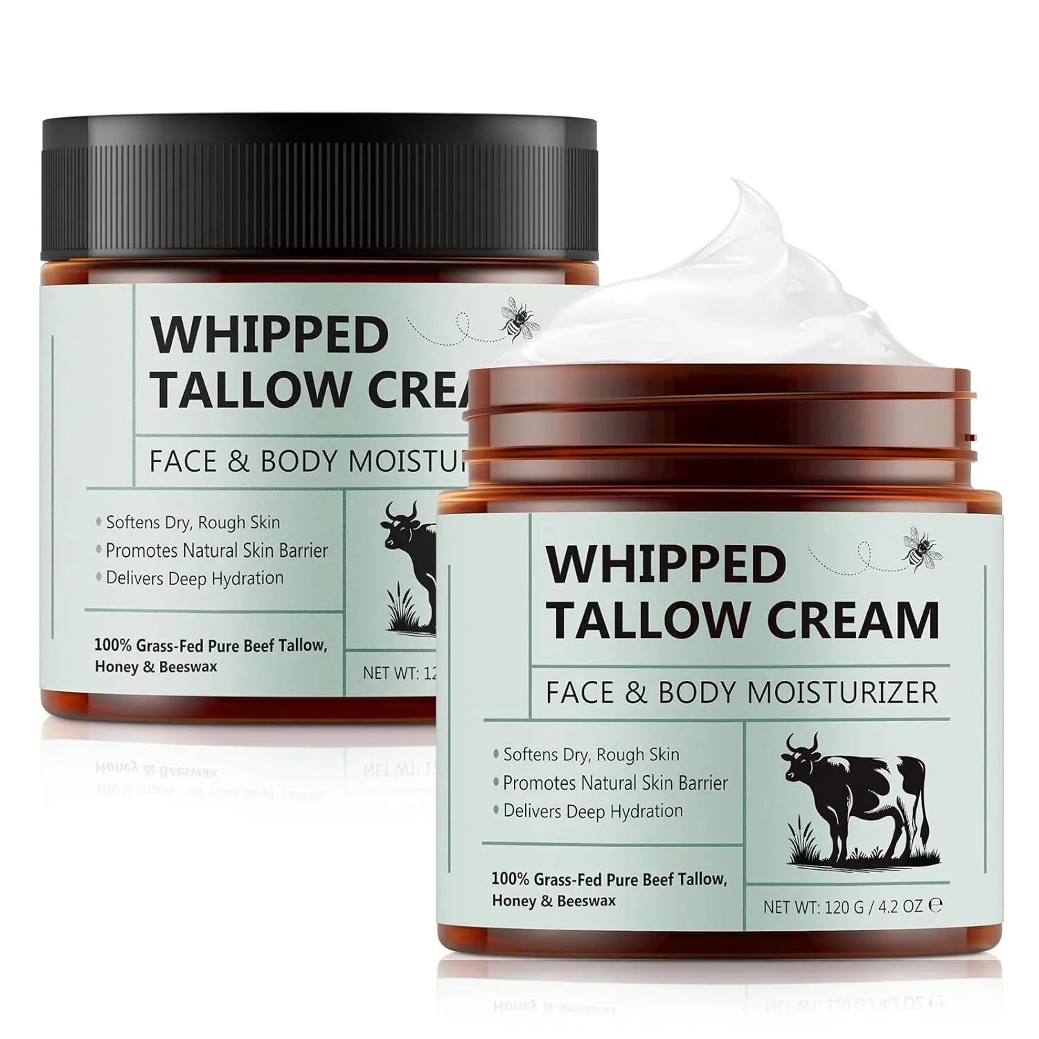 Beef Tallow Creme 2er-Pack, Rindertalg für Hautpflege, Rindertalg und Honigbalsam, Talg-Gesichtscreme, Bio-Grasgefütter…