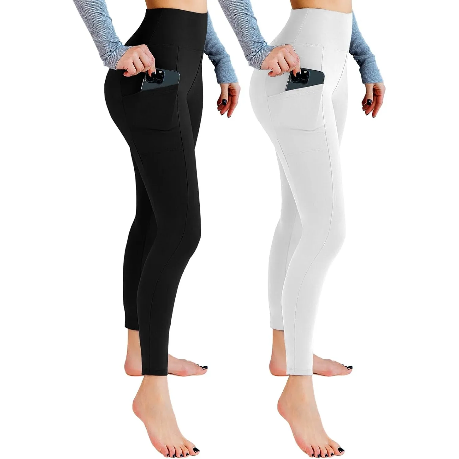 Leafigure 2er Pack High Waist Leggings Damen mit Taschen