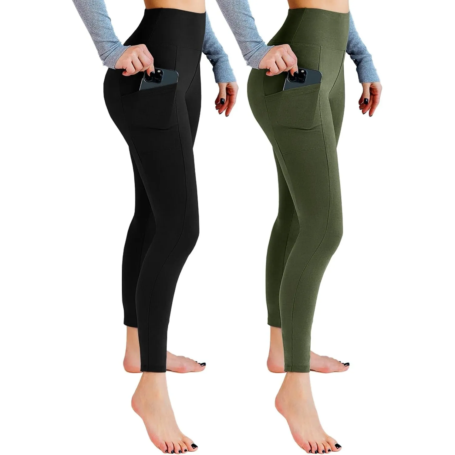 Leafigure 2er Pack High Waist Leggings Damen mit Taschen