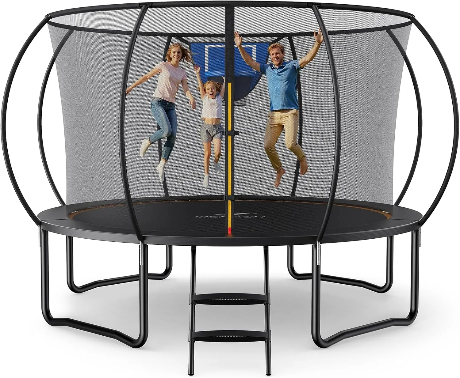 MERACH Trampolin Outdoor 305cm/366cm/427cm/488cm, Trampolin Sicherheitsnetz und Basketball, MaxLoad 150KG Bodentrampoli…